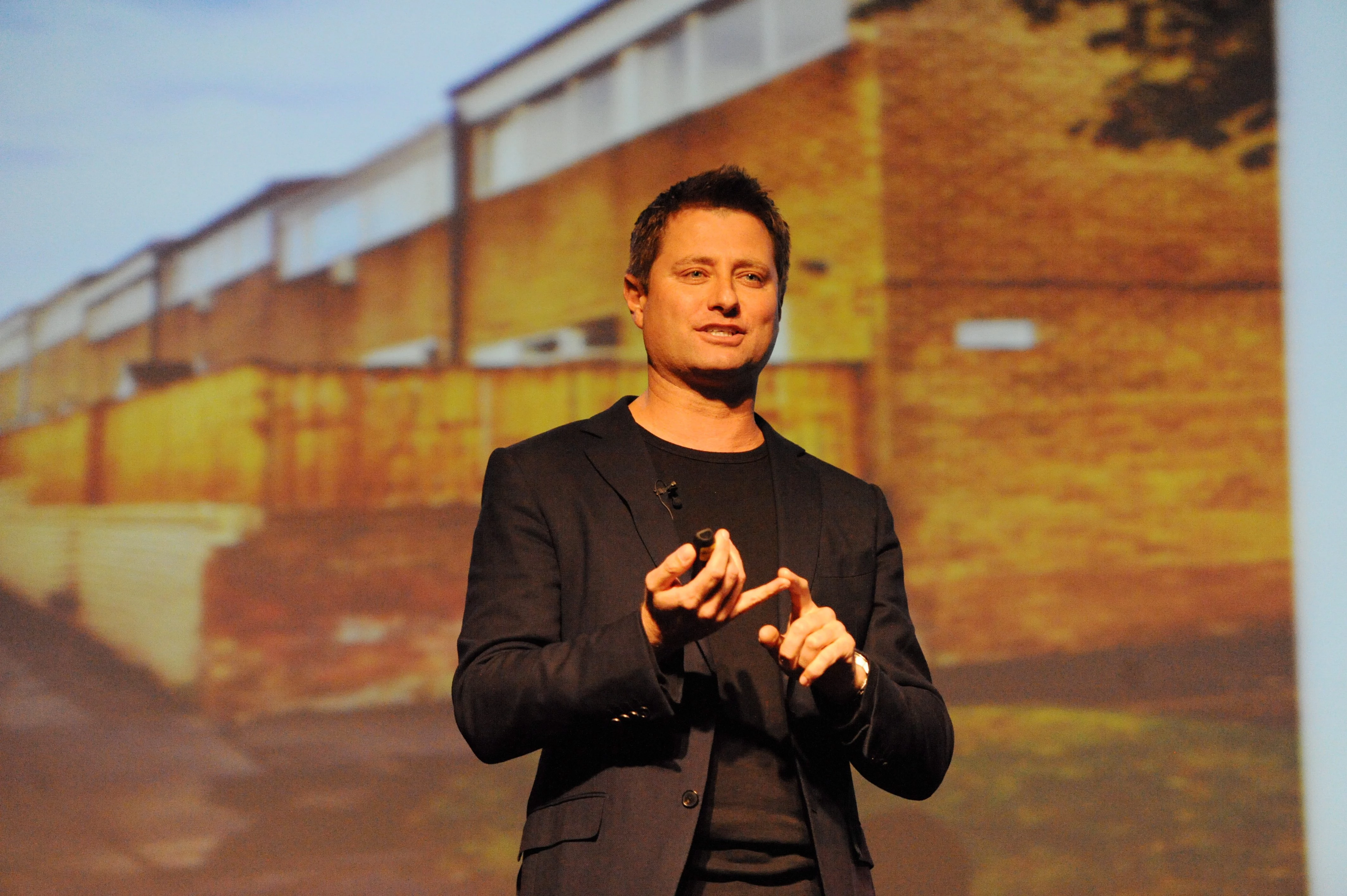 George Clarke speaking at a public lecture at Northumbria University