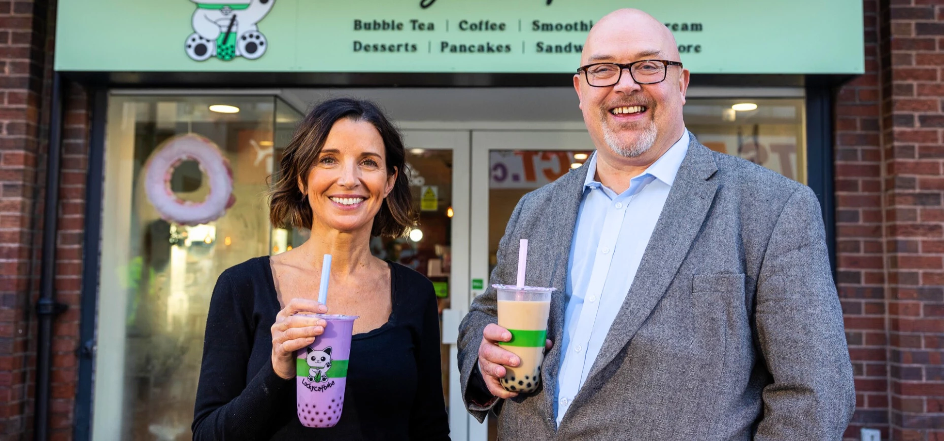 Lucky Cat Boba founder Sam Johnston with Cllr Graeme Miller, leader of Sunderland City Council.