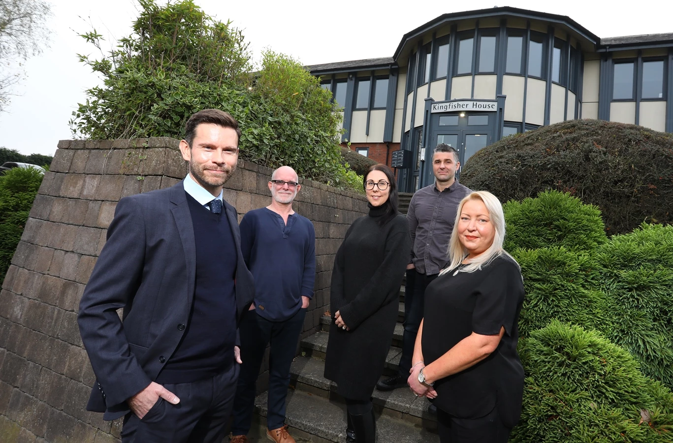 (L-R): Jonathan Armitage of NEL fund managers with Ian Clarkson, Rebecca Mitchell, Matt Haycock and Bev Dilks of Lylalife. 