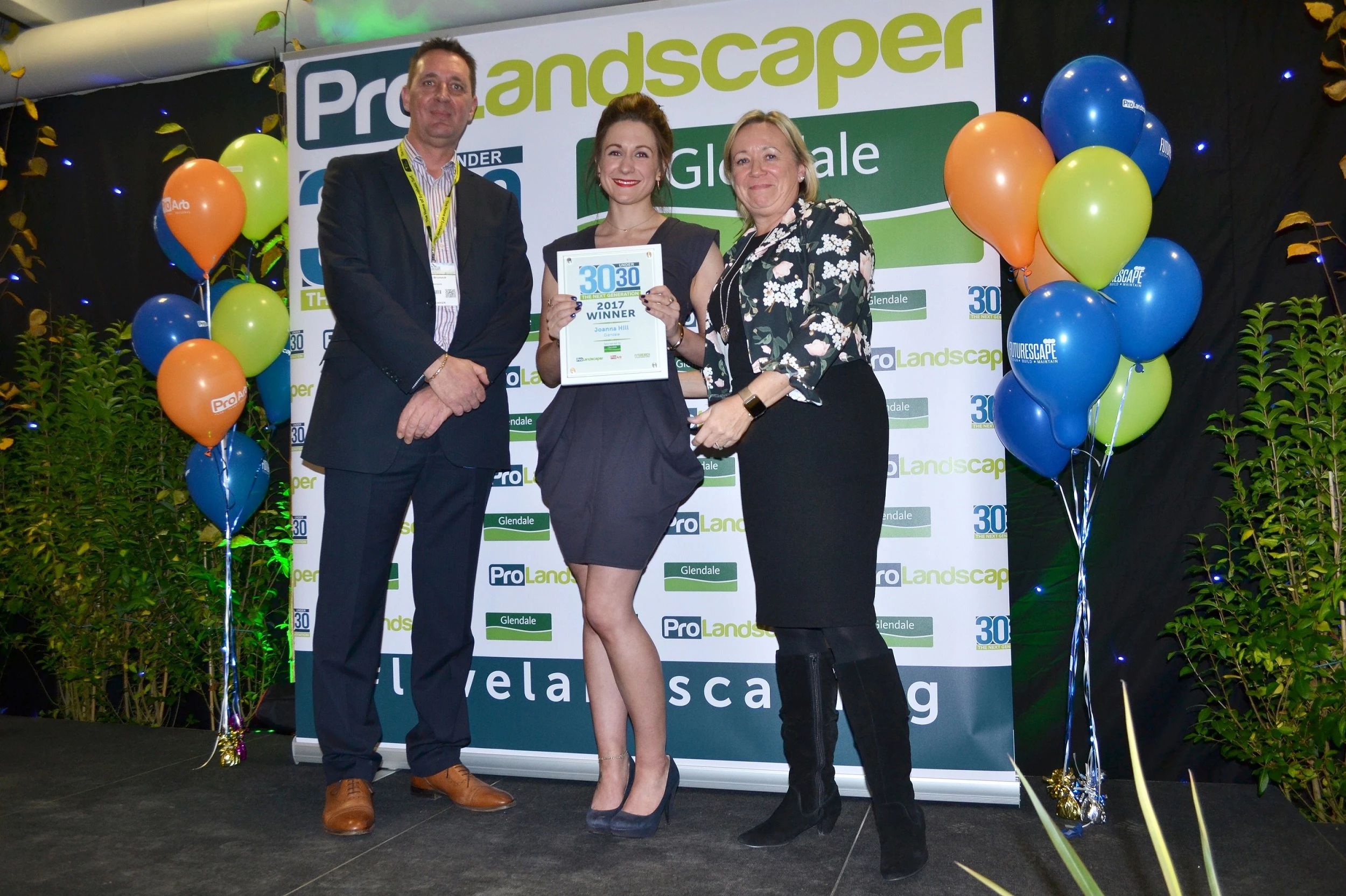 L-R Mike Brunskill, sales and marketing director at Glendale, Joanna Hill, marketing manager at Glendale, Lisa Wilkinson, director of Eljays44 and editor of Pro Landscaper magazine