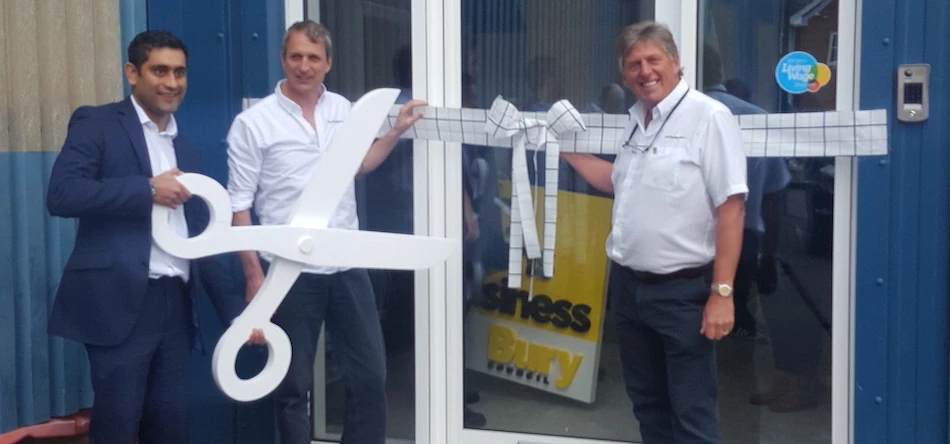 L-R: Cllr Rishi Shori with Molygran owner Patrick Eastham and MD Keith Fairhurst