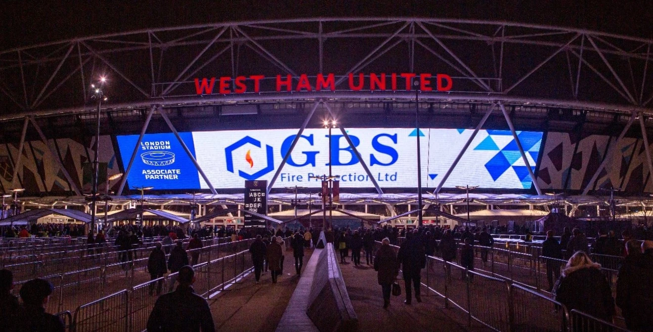 GBS Fire Protection branding lights up the London Stadium