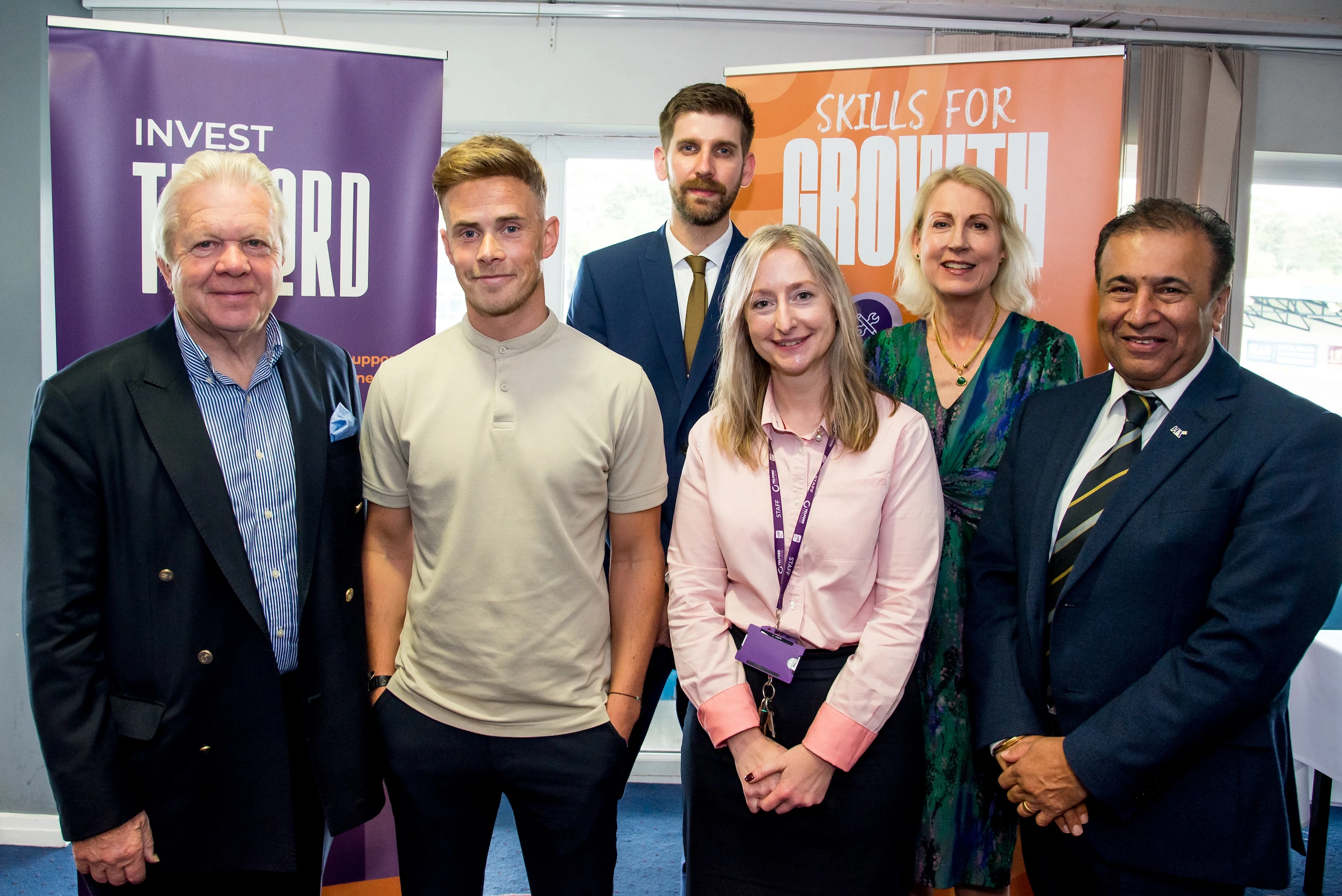 From left, Graham Wynn OBE, Chair of Telford’s UKSPF Panel, Smash Life’s Andy Smith, Shropshire Chamber’s Matthew Lowe, Telford College CEO Janet Stephens, Katherine Kynaston, of Telford & Wrekin Council and Harper Adam’s Parmit Chima. 