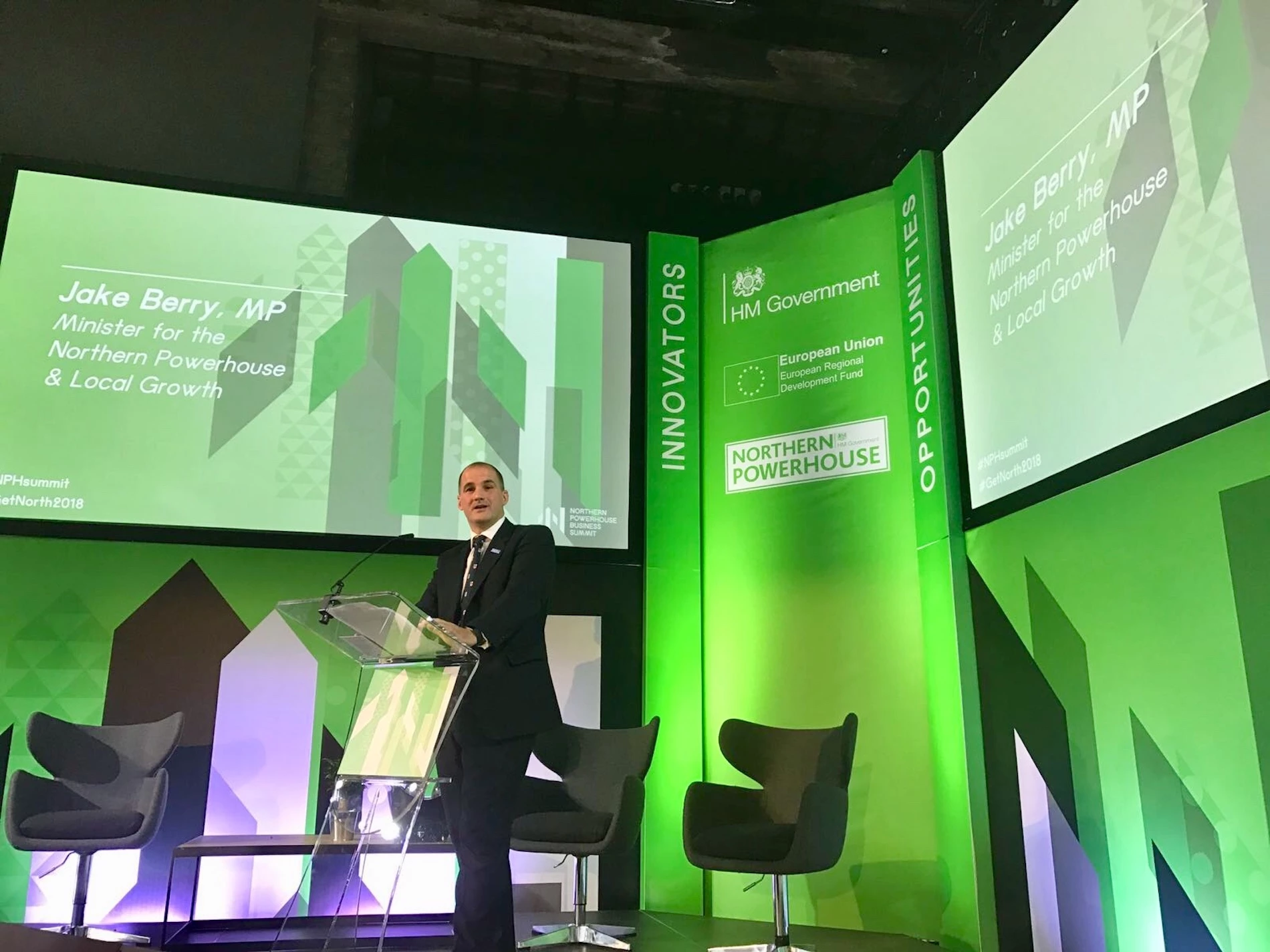 Northern Powerhouse Minister Jake Berry MP, speaking at the first ever Northern Powerhouse Business Summit in Newcastle Gateshead.