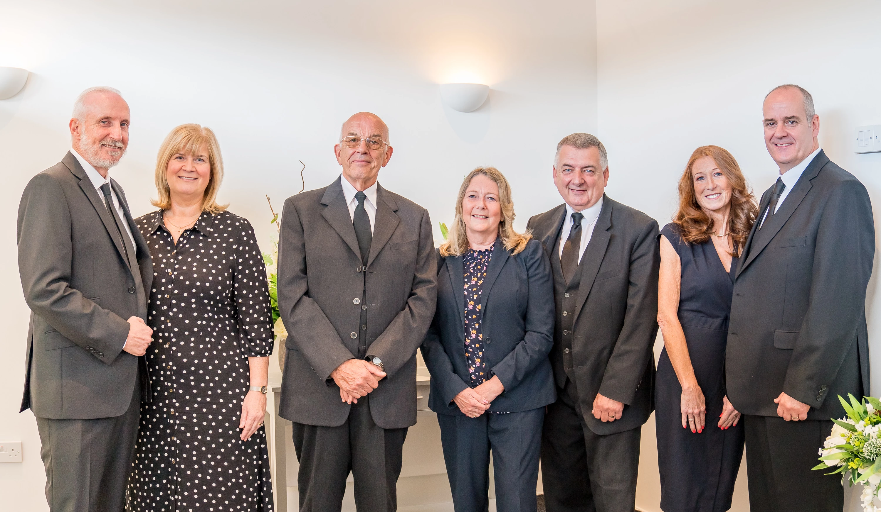 (l-r): Staff at Andrew Roughley Independent Funeral Directors, Maghull - Mike Slater, Karen Slater, John Rutherford, Pauline Davies, Steve Davies, Alex Roughley, Andrew Roughley