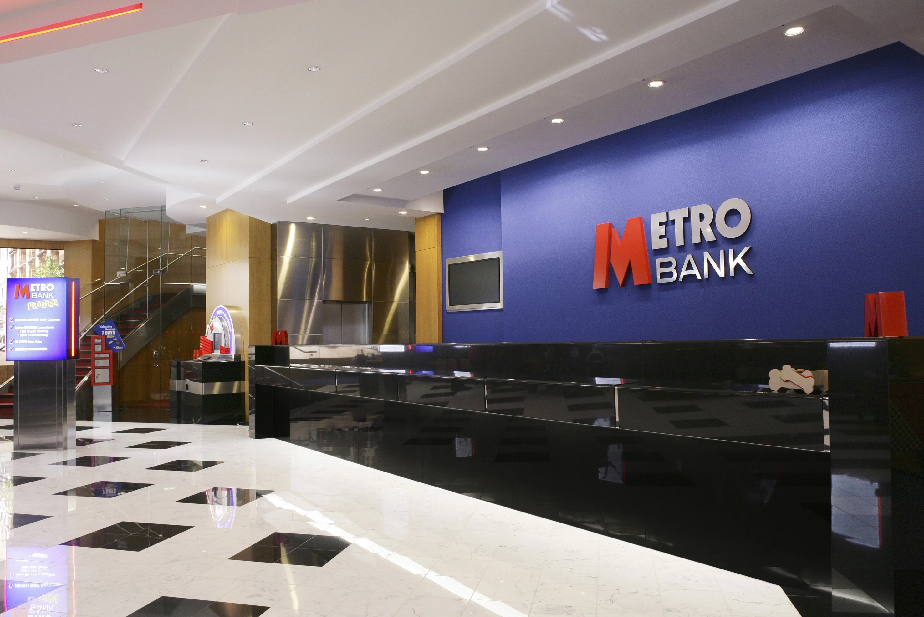 Inside a Metro Bank branch.