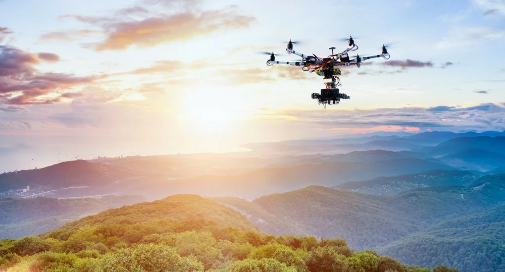 A drone being used for commercial photography applications. 