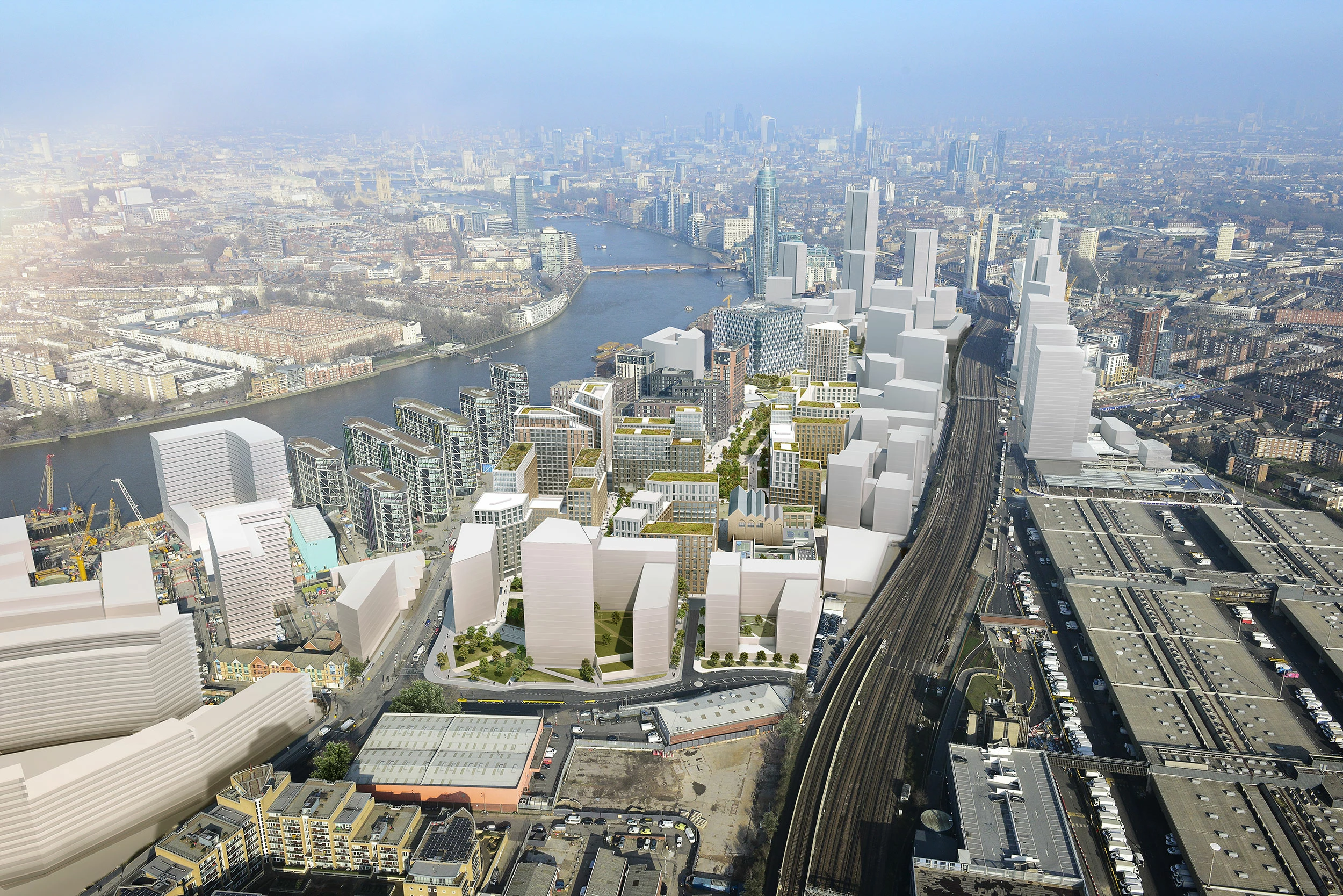 A CGI of the Nine Elms Park development