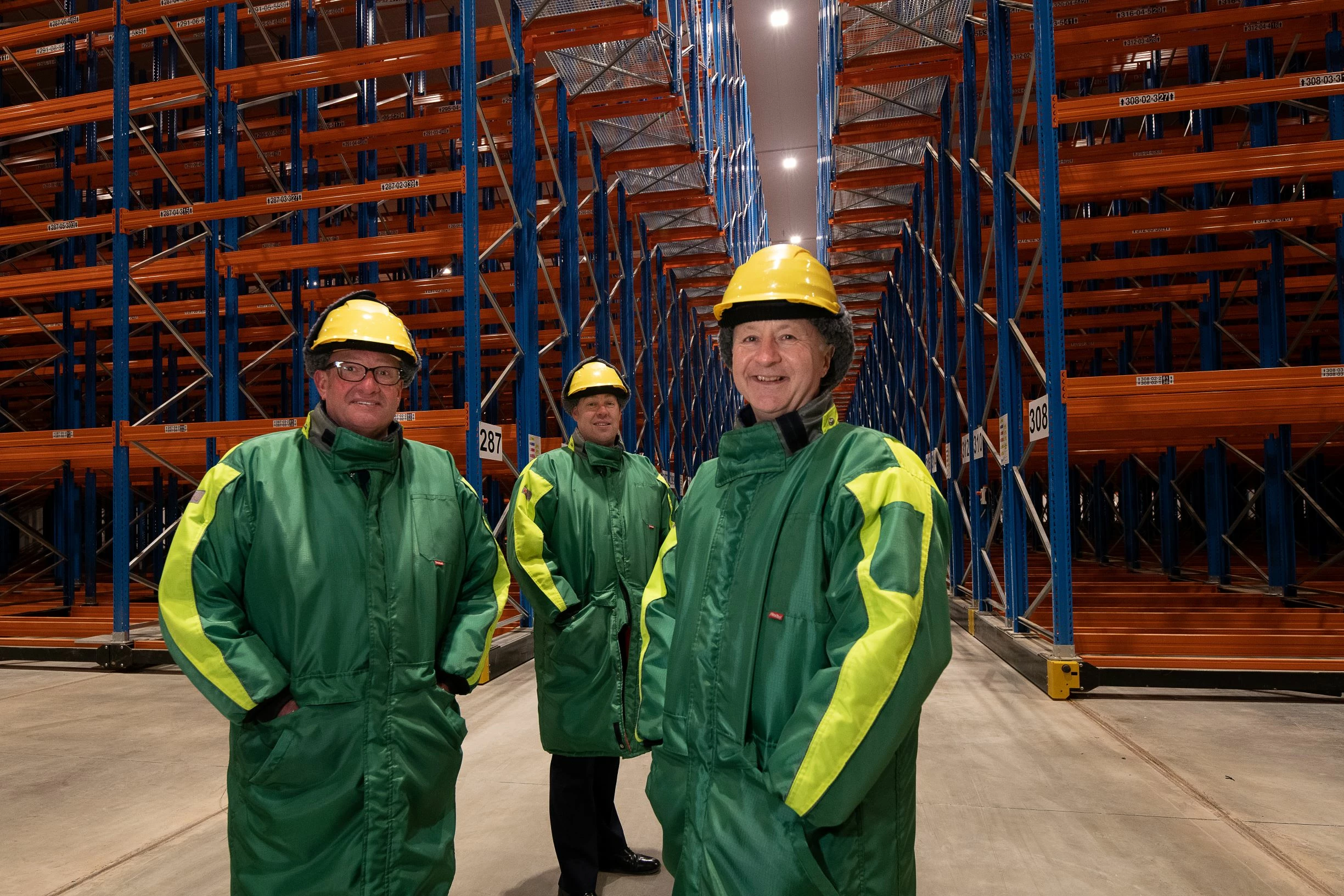 (L to R): Graeme Richardson, Andrew Baldwin and Marcus Baldwin inside the extended cold store