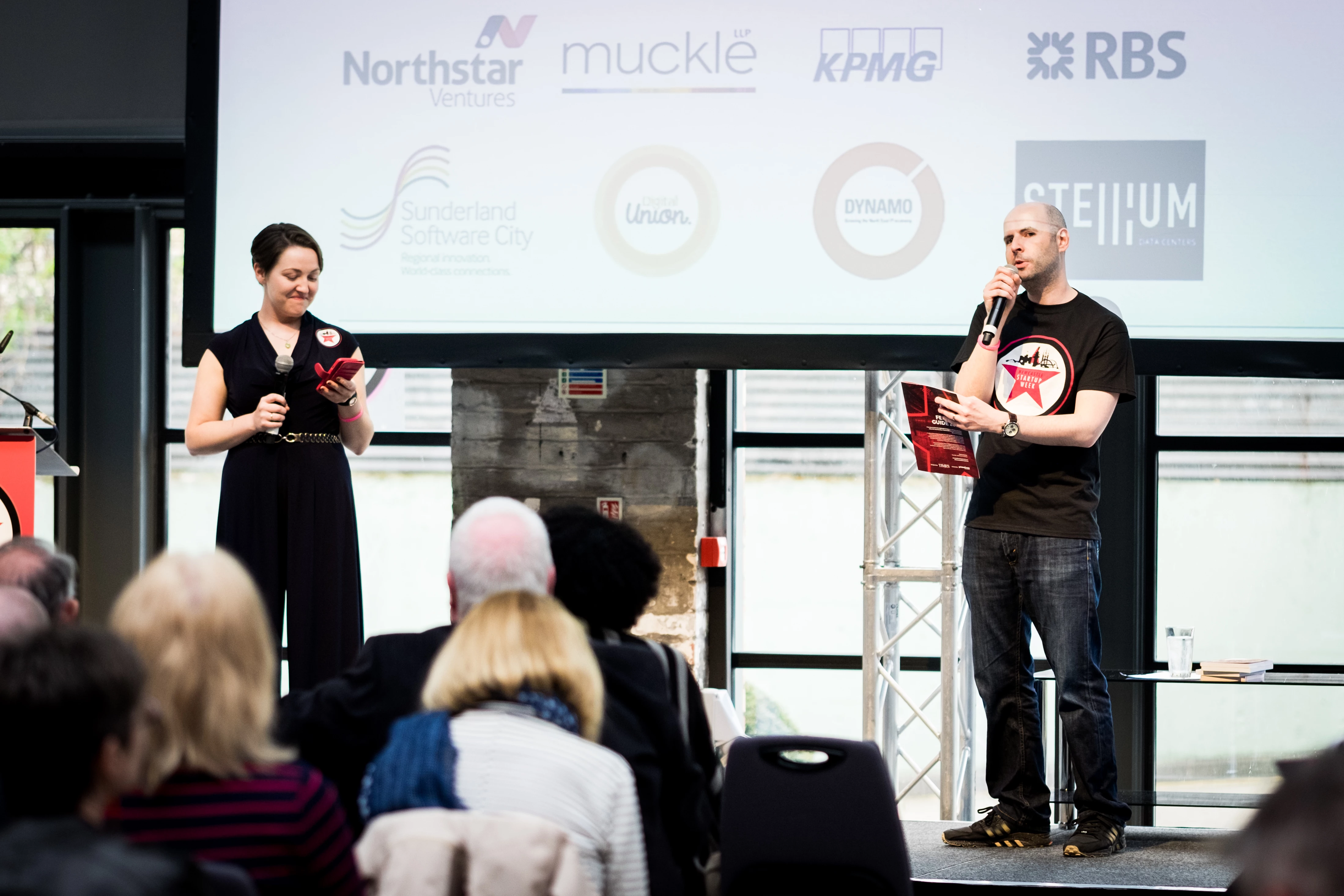 On stage at the first Newcastle Startup Week event.