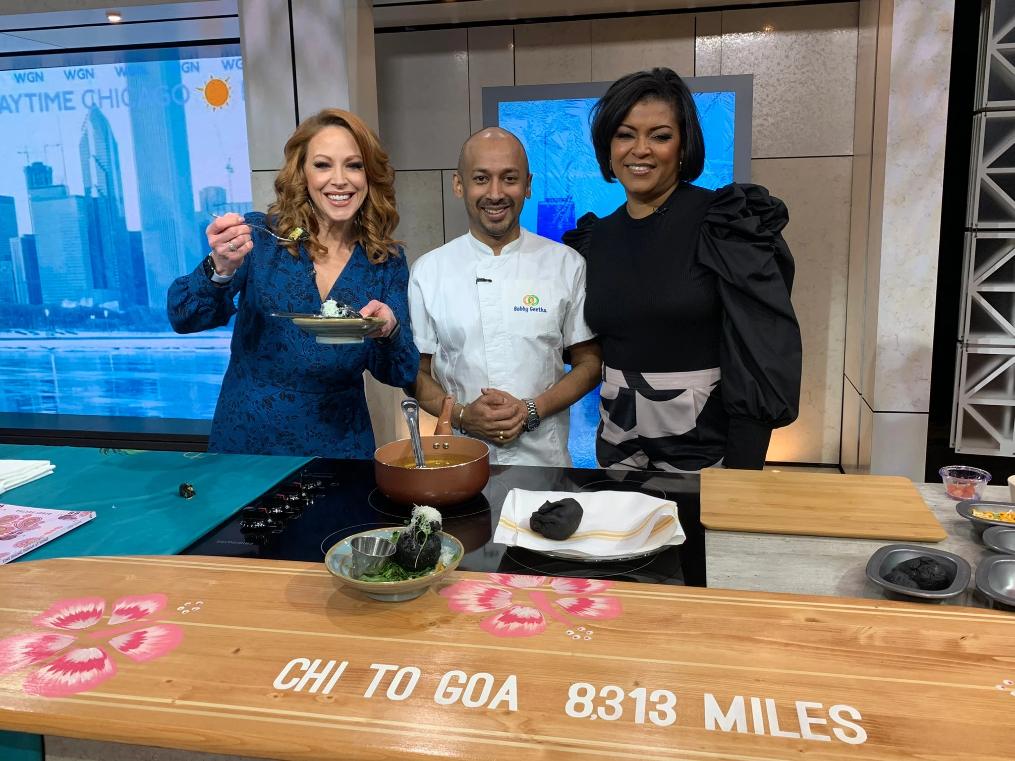 Leeds chef, Bobby Geetha, pictured during his live TV segment on Chicago Daytime TV. 