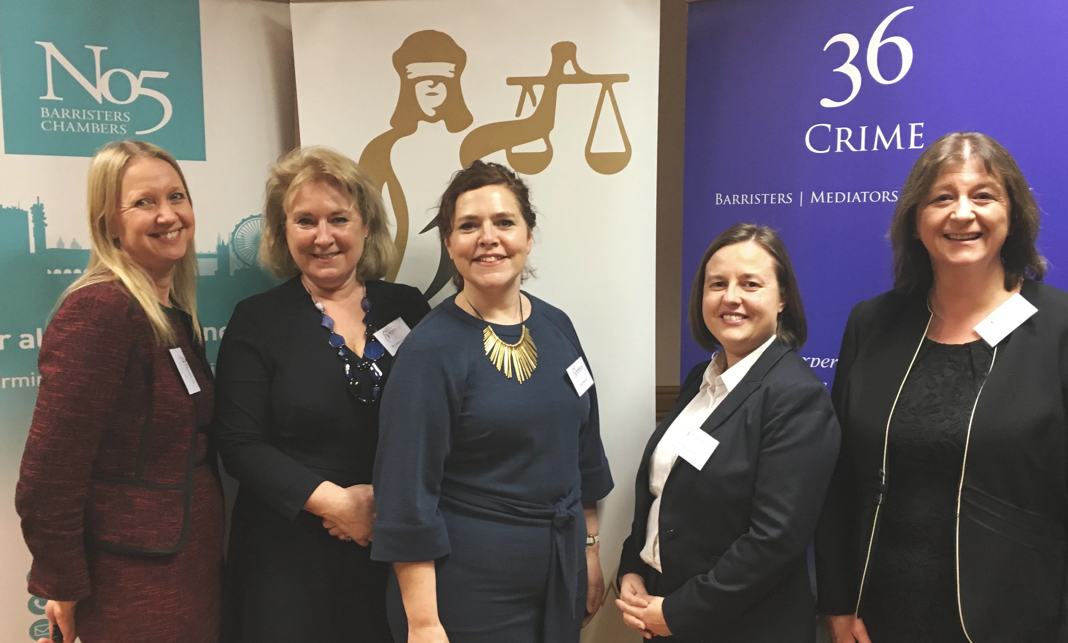 From left: Janine Smith, Head of CPS East Midlands; Mrs Justice Carr DBE; Katy Thorne QC, Doughty Street Chambers and Founder of WICL; Michelle Heeley QC, No5 Barristers’ Chambers and Mary Prior QC of The 36 Group. 