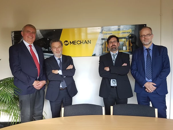 CIM chairman, Alain Lovambac (second left), welcomes Mechan's new board members (left to right): Andrew Mott, Martin Berry and Jean Gourp.