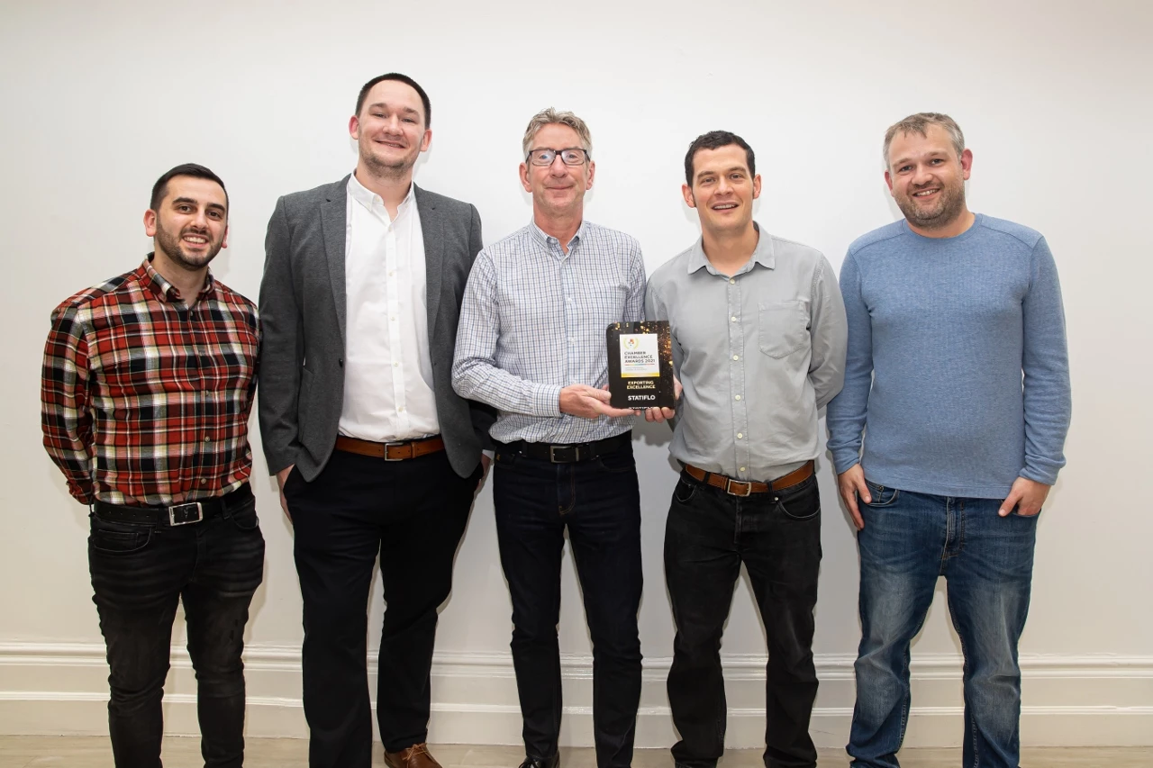 Pictured with their award are, left to right, Statiflo colleagues Robert Savage, Carl Wilkinson, Paul Davies, Paul Buck and Kris Ardern