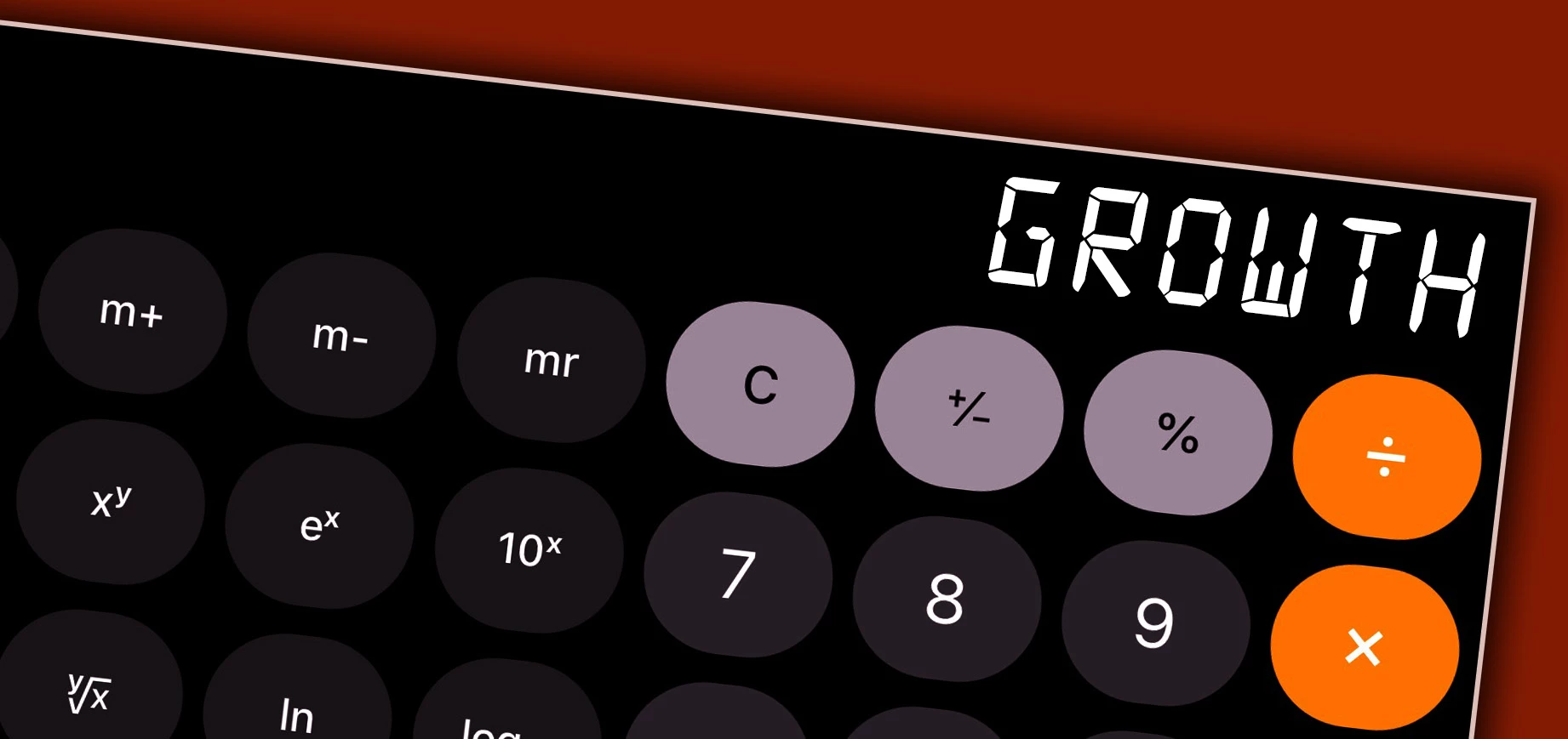 Image of a calculator displaying the word growth