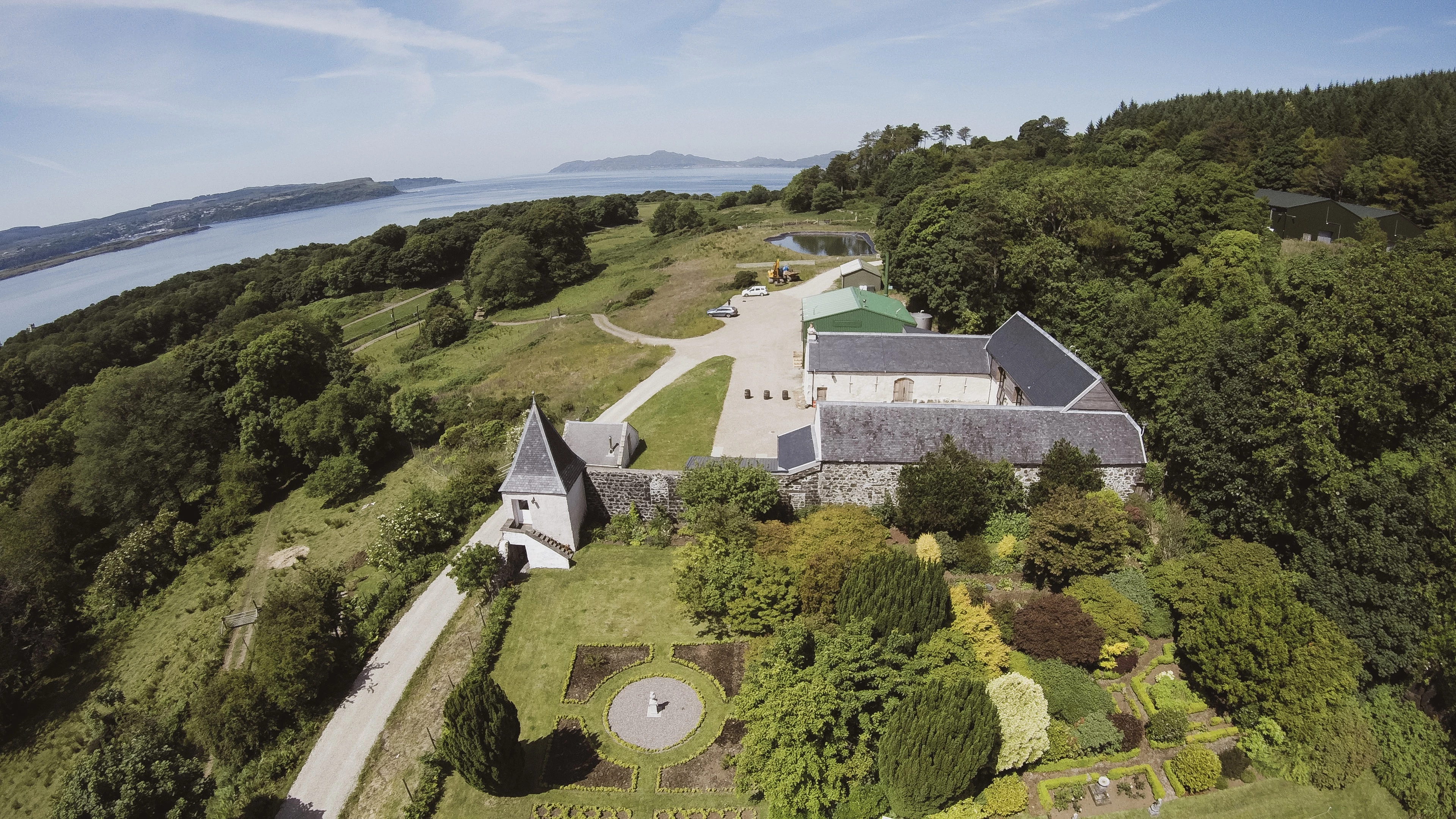 Aerial view of the distillery.