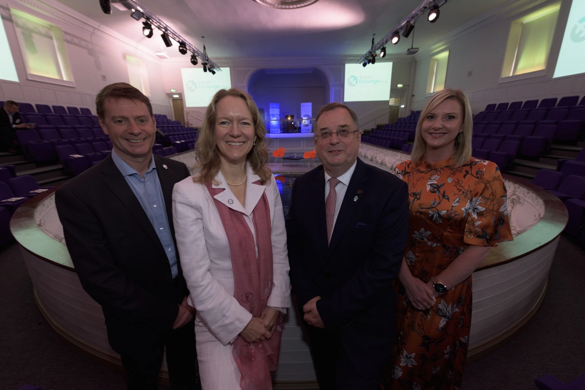 Eric Hawthorn, Radio Design; Marian Sudbury, DIT; Roger Marsh, LEP; Victoria Hopkins, Hopkins Catering at the ExportExchange Launch.