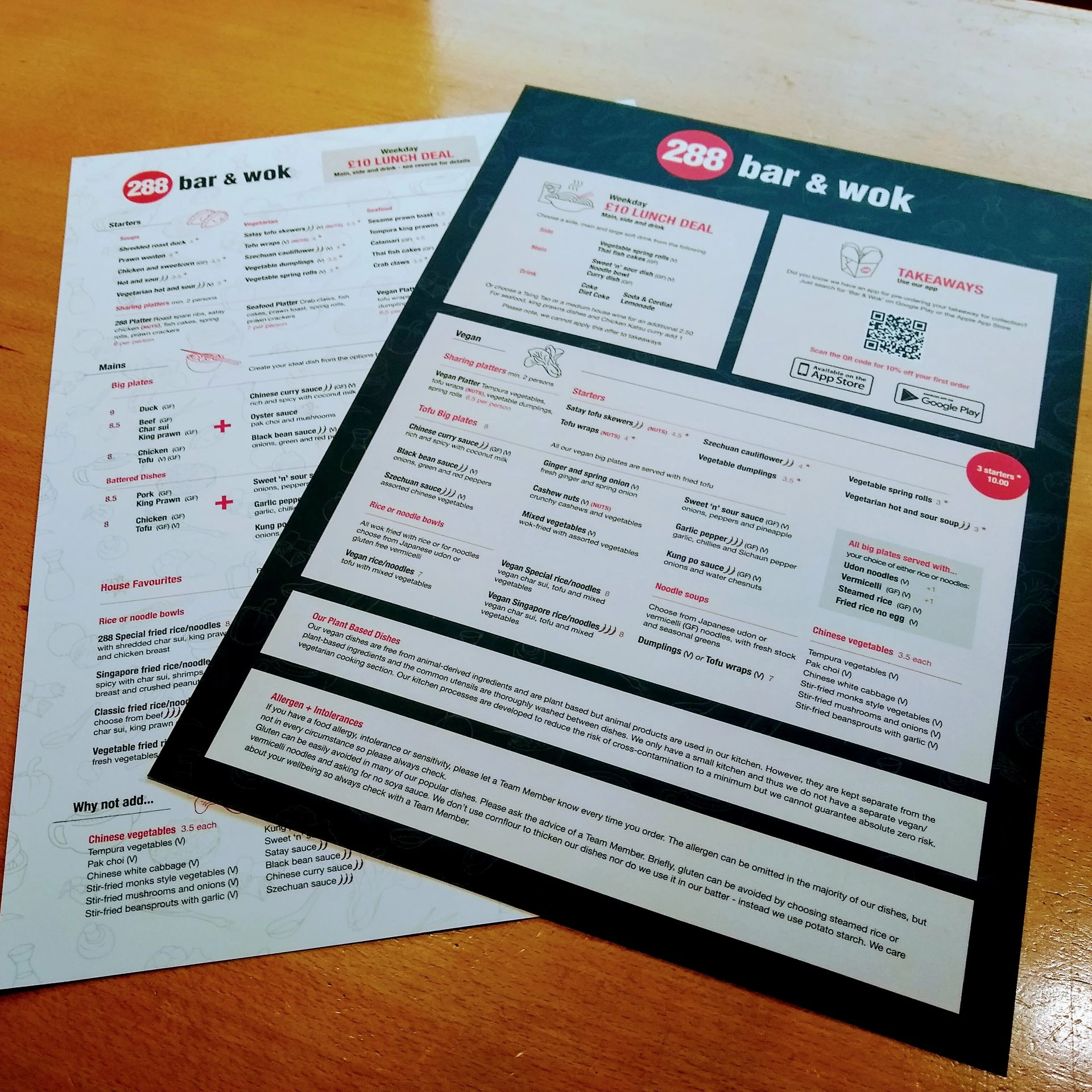 The new menu design at 288 Bar & Wok