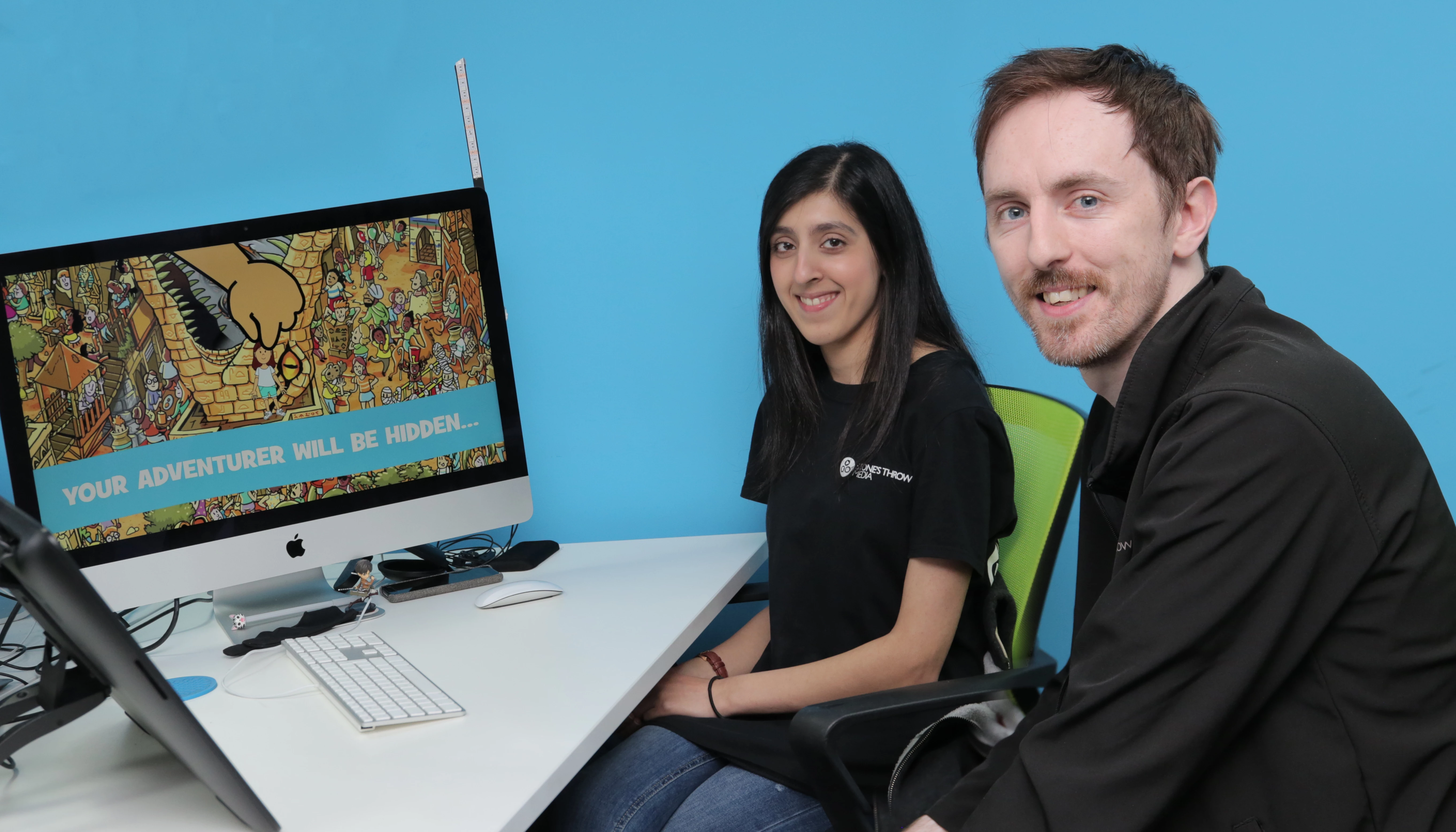 Stone's Throw Media animator Preeti Johal and Head of Animation Jamie Cartwright with their Chessington work