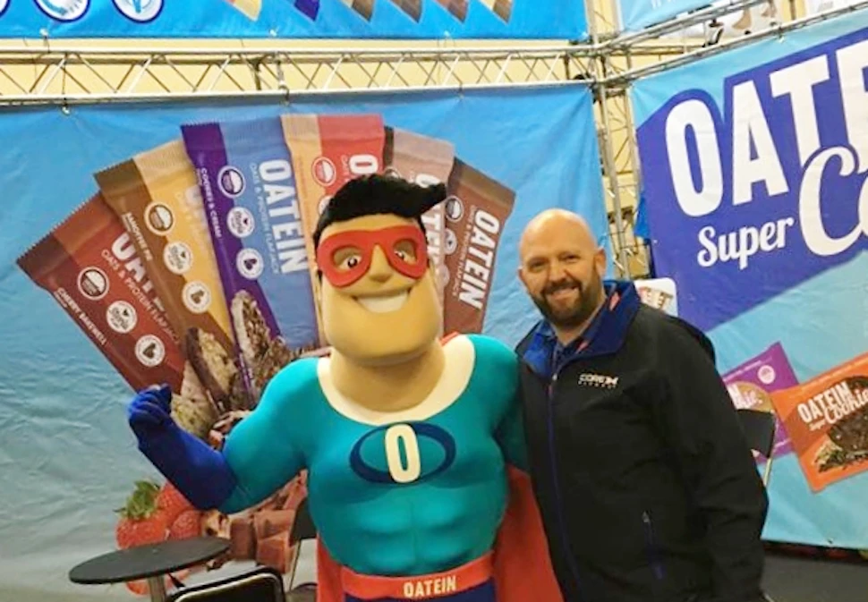 Andy Dixon and company mascot Mr Oatein.