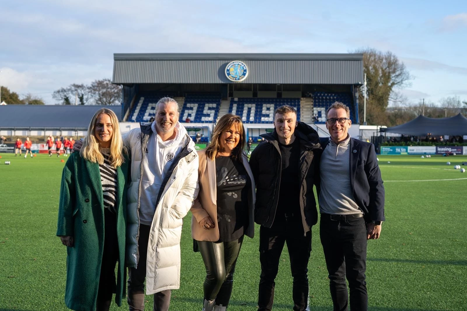 Arighi Bianchi team and Robbie Savage and Max Bardsley-Rowe from Macclesfield FC.