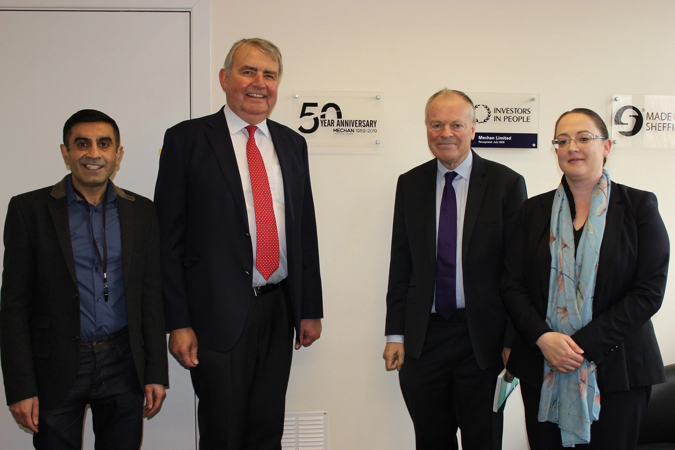 Labour MP, Mr Clive Betts (third left), meets the Mechan team (left to right): Zahir Altaf, Andrew Mott and Lindsey Mills. 