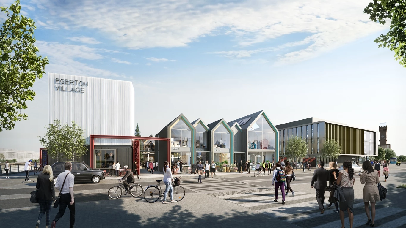 Planned waterside retail and arts space at Egerton Village, Wirral Waters