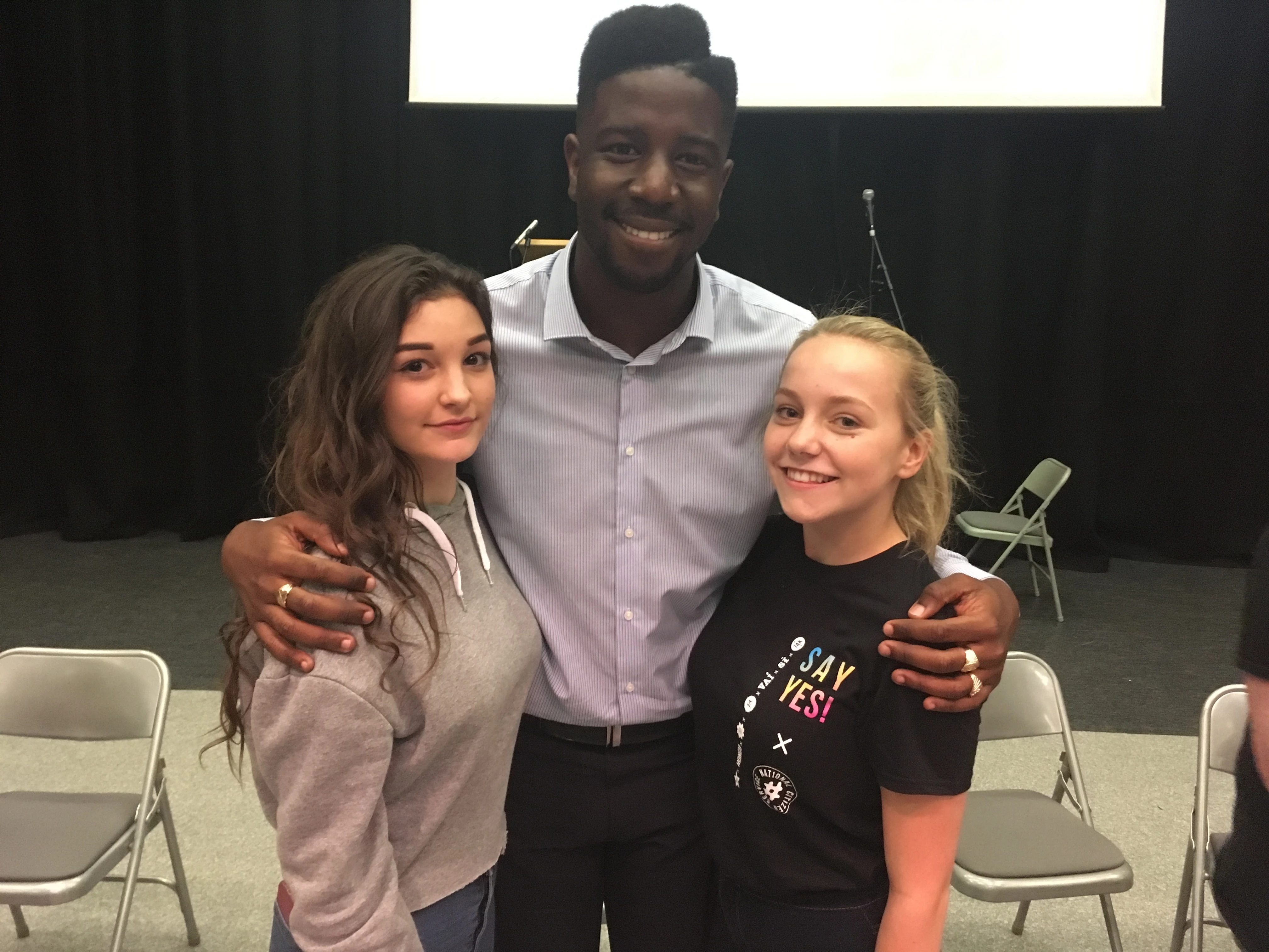 National Citizen Service (NCS) participants Robyn Mitchell and Emily Trippett with The Voice winner Jermain Jackman