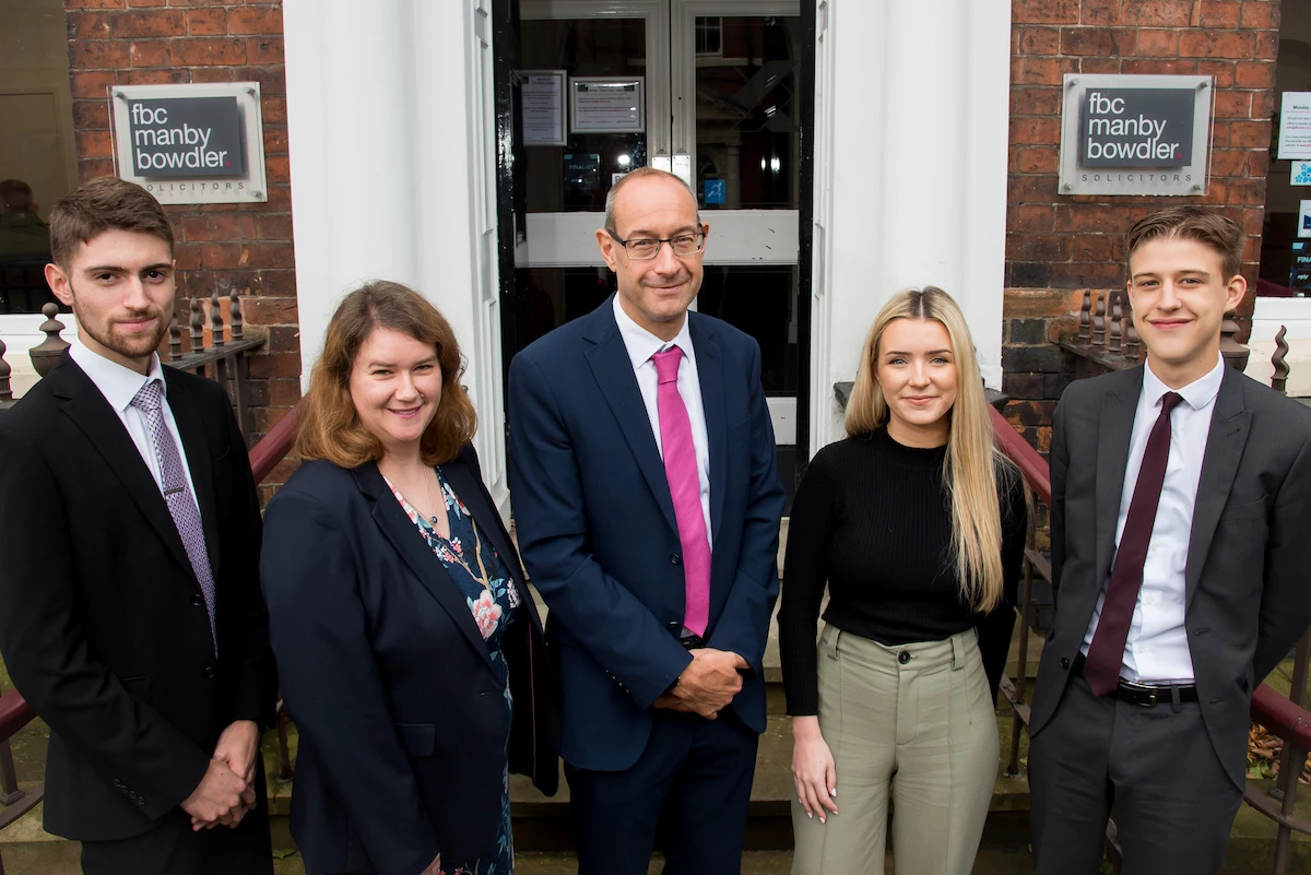 l-r) Thomas Harris, Deborah Beal, FBC Manby Bowdler managing director Neil Lloyd, Victoria Farmer and Jack Alex Kilroy