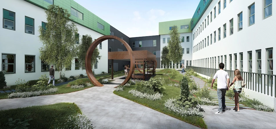 A CGI of Hamilton Hub's communal garden