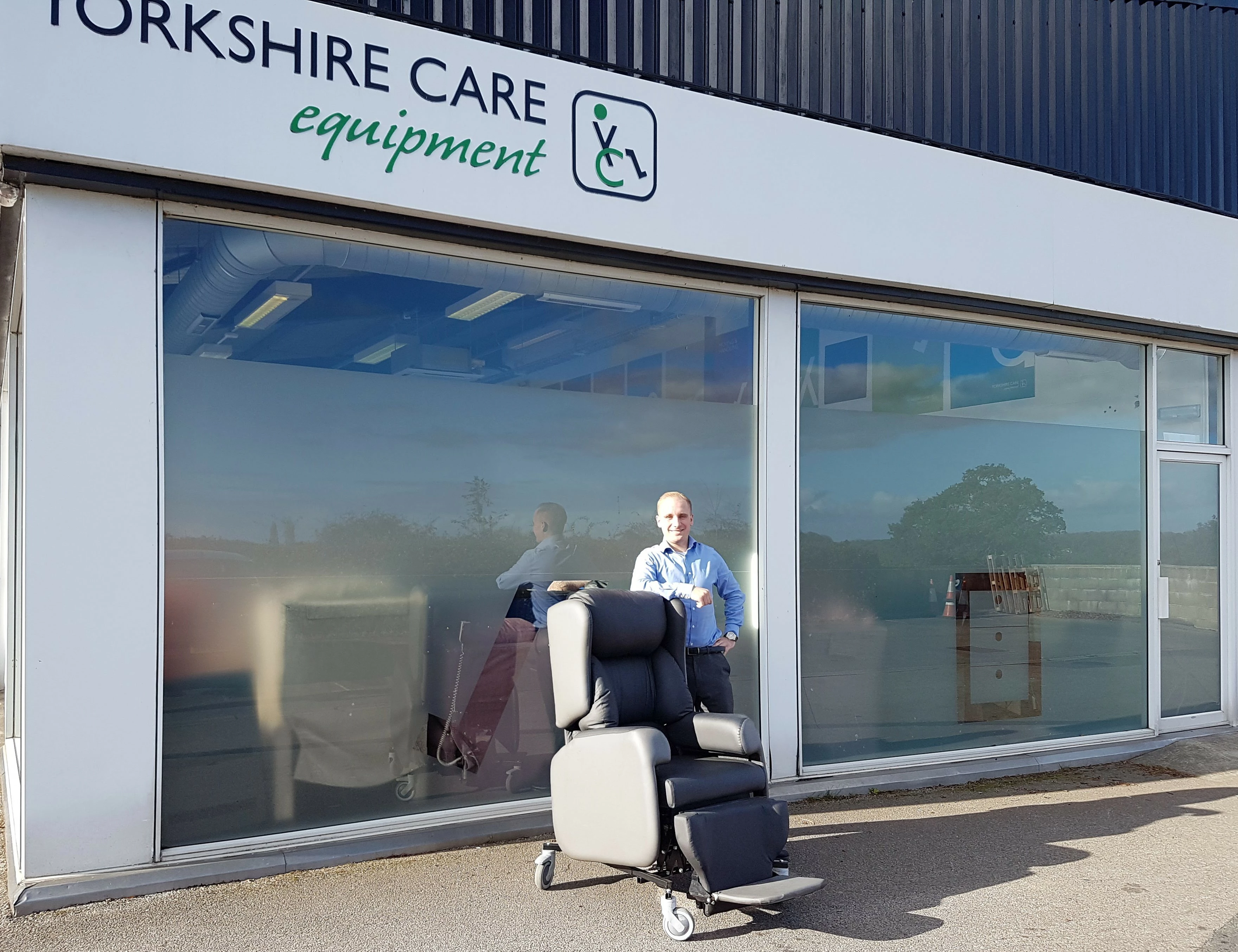 Showroom manager David Jordan with the new Lento Hospital Spec Chair