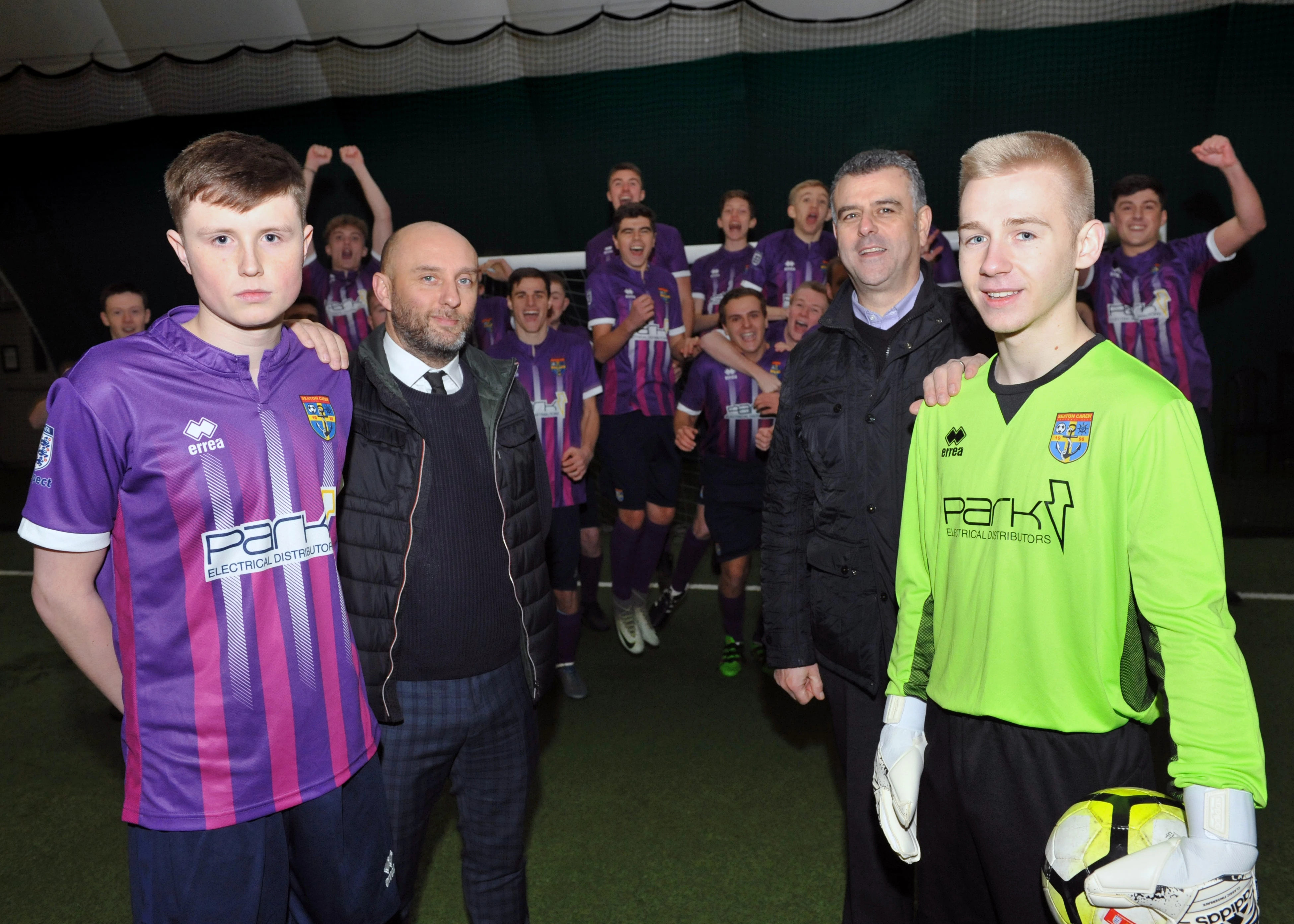 Business development manager, Glen Jaworski with Teesside branch manager, Tony Arena and the team at Seaton Carew FC.