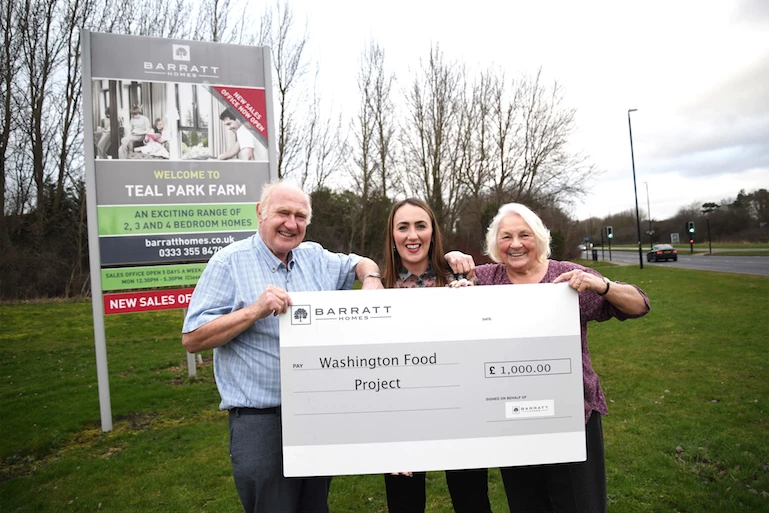 Washington Food Project receives £1,000 donation from Barratt Developments North East 