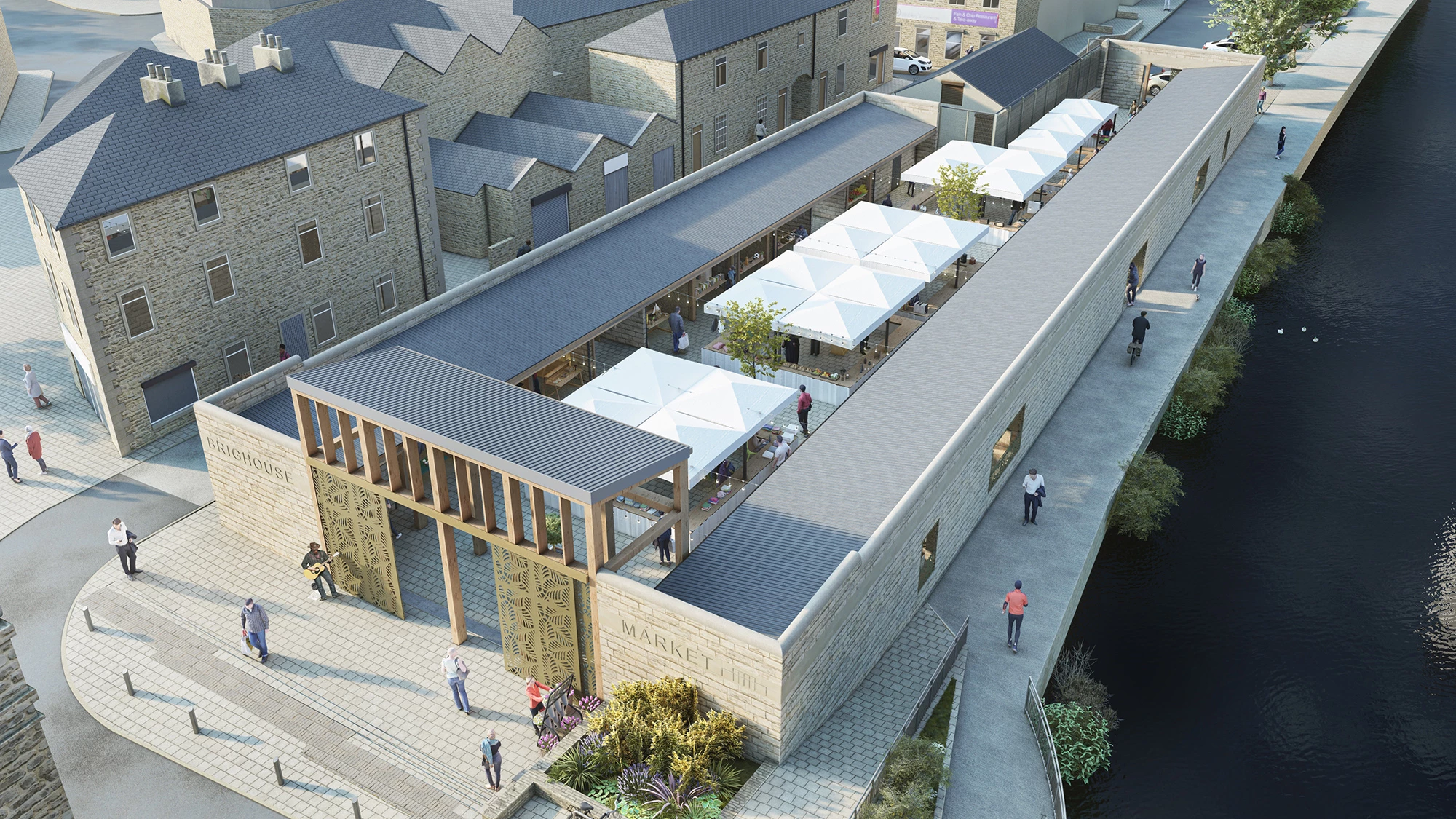 CGI Brighouse market- aerial view