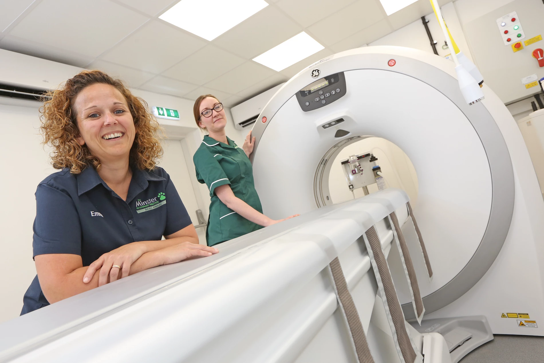 Emma Darling (left) and Nursing Manager Kate Harrington with the new £250,000 CT scanner.