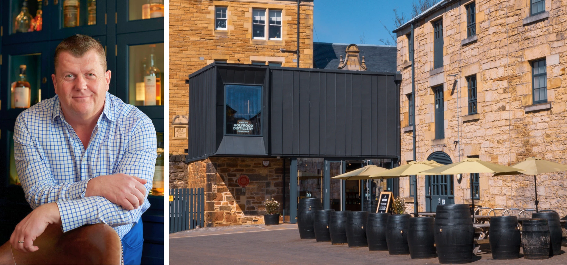 Ferovinum’s Director of Spirits Gregor Mathieson pictured alonsgide Holyrood Distillery.