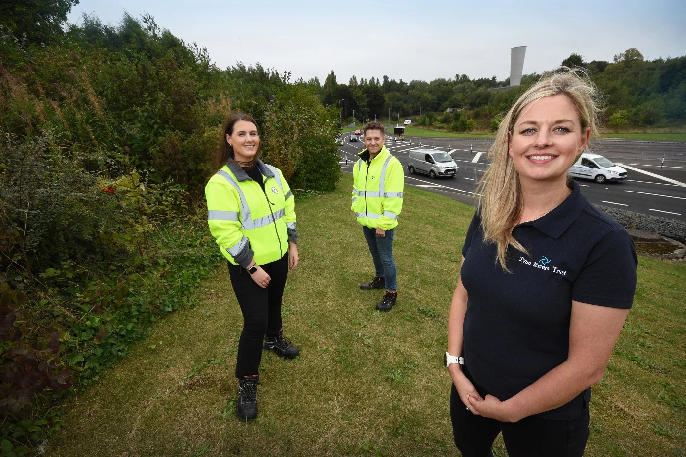 From left, Sophie Hannah and Thomas Sidney from TT2 with Simone Saville, Tyne Rivers Trust