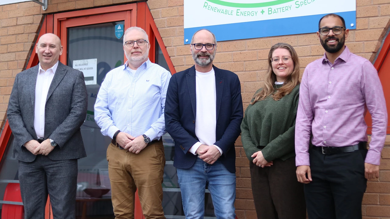 Jeff Pratt, Tony Harper and Mark Thompson with Jennifer Channell from the Faraday Battery Challenge and Diogo Vieira Carvalho from Innovate UK