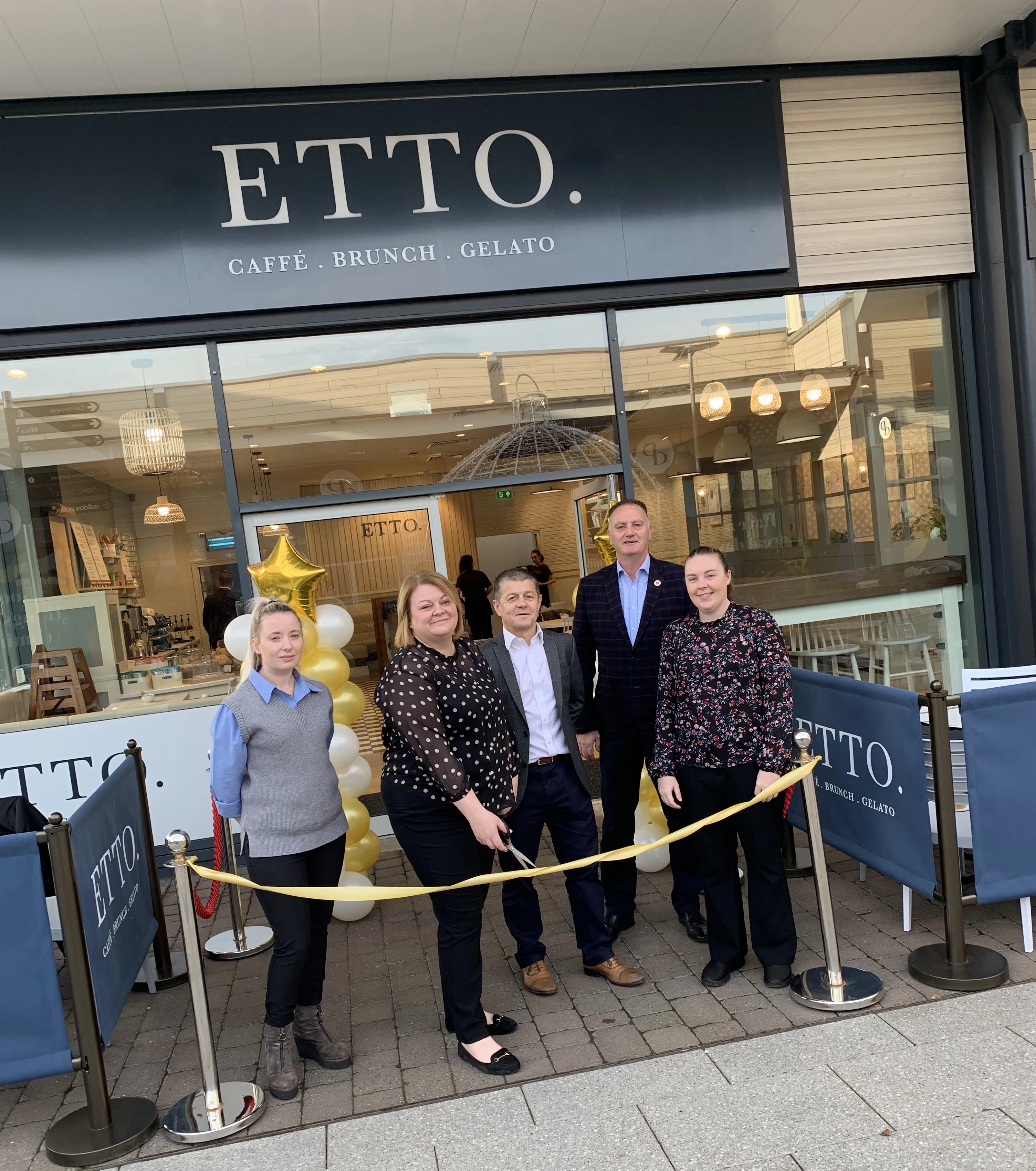  L-R Lisa Brown, Area Manager, Caroline Costello, Store Manager, Giorgio Bergomi, Massarella & Co Operations Director, Jerry Hatch, Dalton Park Centre Manager and Emma Dixon, Assistant Manager.