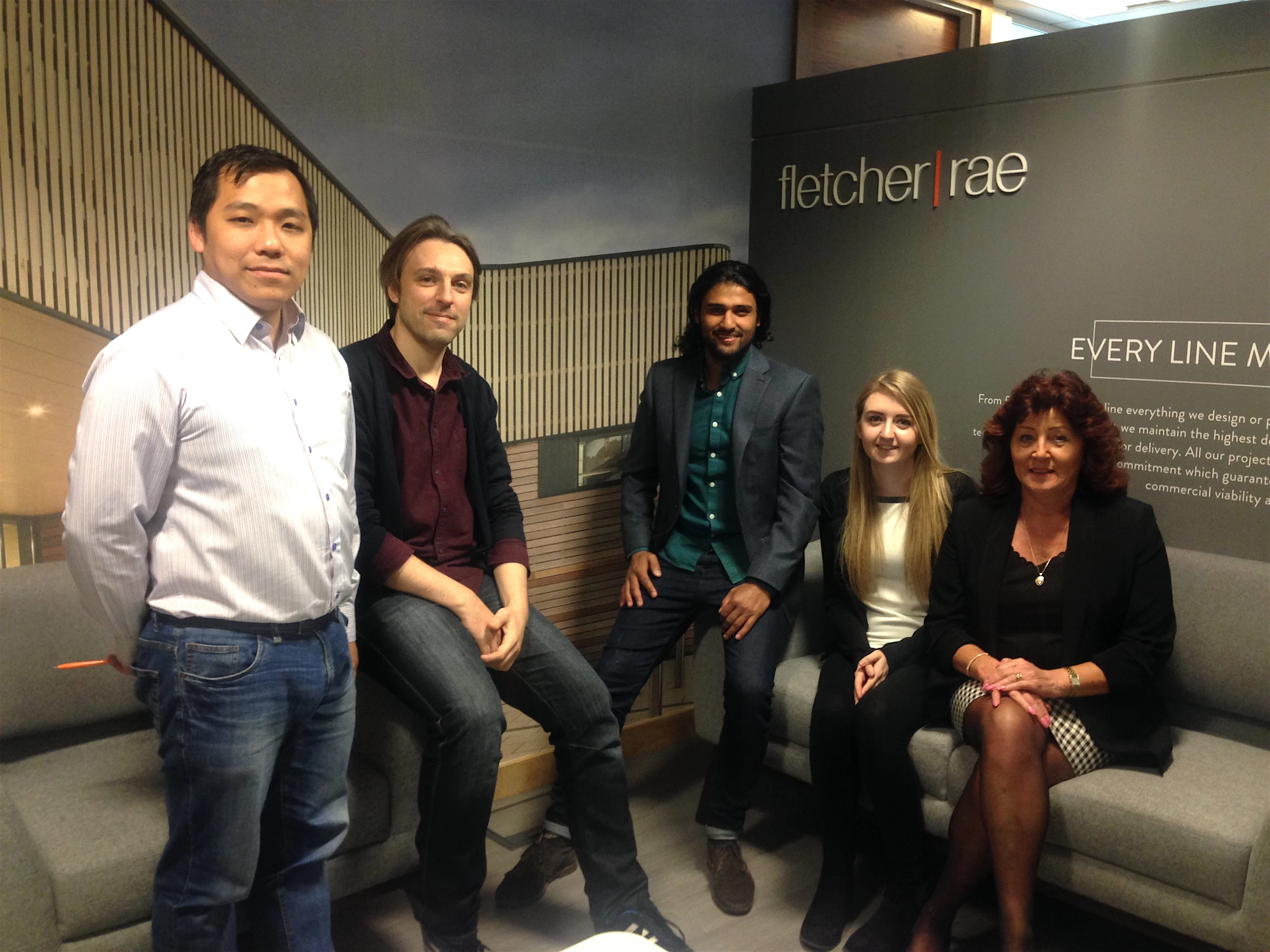 From the left; Eu Weng Ang (architecture assistant), Daniele Nardone (architect), Bharat Tripathi (architecture assistant), Charlotte Fuller (architecture assistant) and Anna Line (practice secretary).