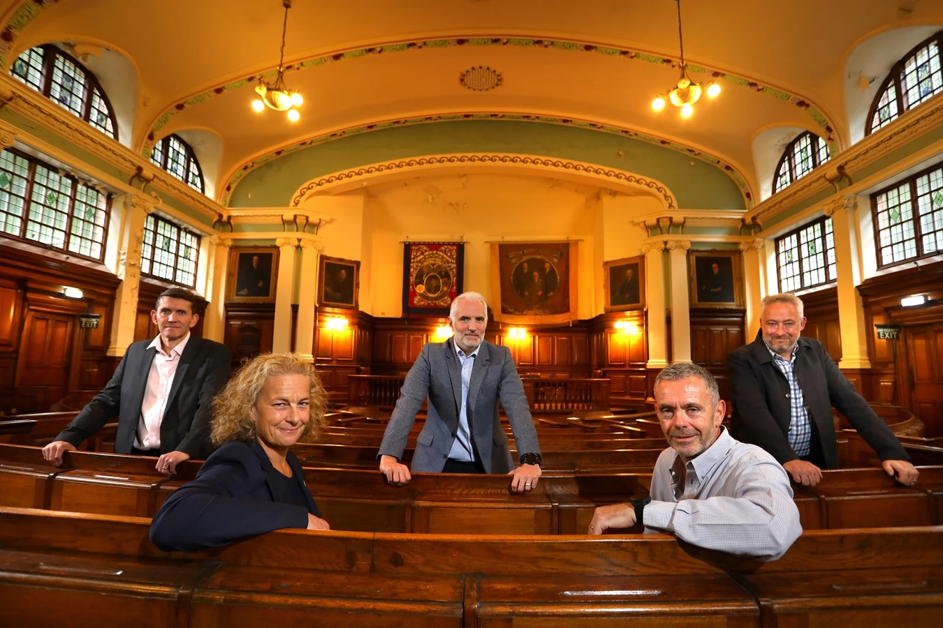 (front) Jane Siddle of NEL Fund Managers with TGA director Graeme Carr and (back, from left) his fellow TGA directors Steve Olley, Jason Jobes and Scott Graham