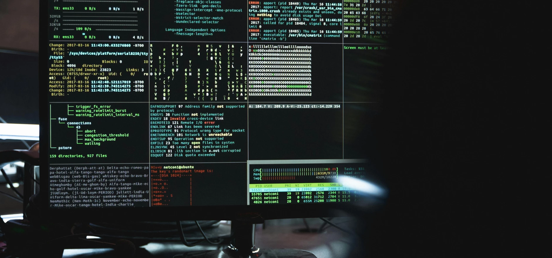 Close-Up View of System Hacking in a Monitor