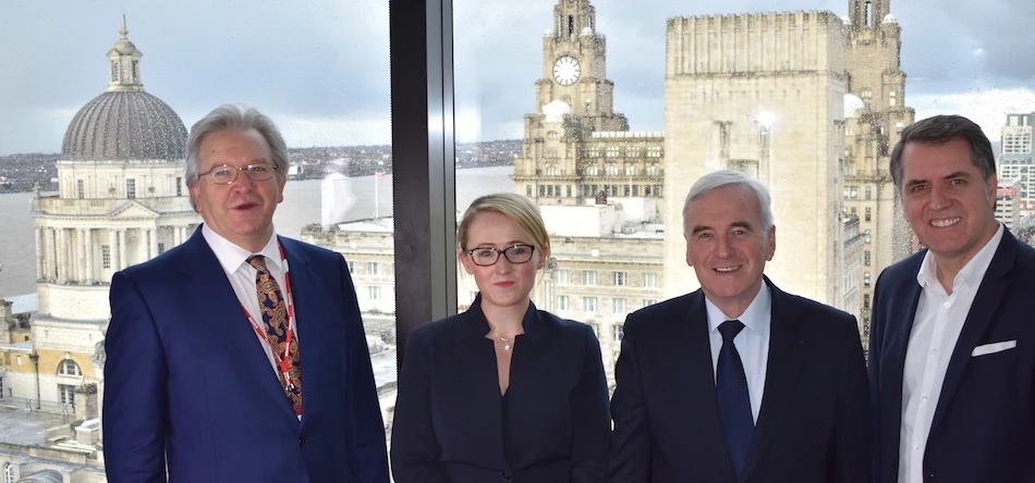 L-R: Shadow Chief Secretary to the Treasury Peter Dowd, Shadow Business Secretary Rebecca Long-Bailey, Shadow Chancellor John McDonnell and Metro Mayor Steve Rotheram