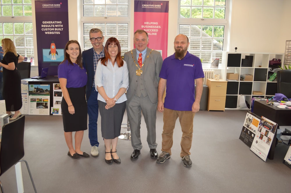 Creative Shed Agency Team with Howard Middleton and District Council Chairman, David Buckle