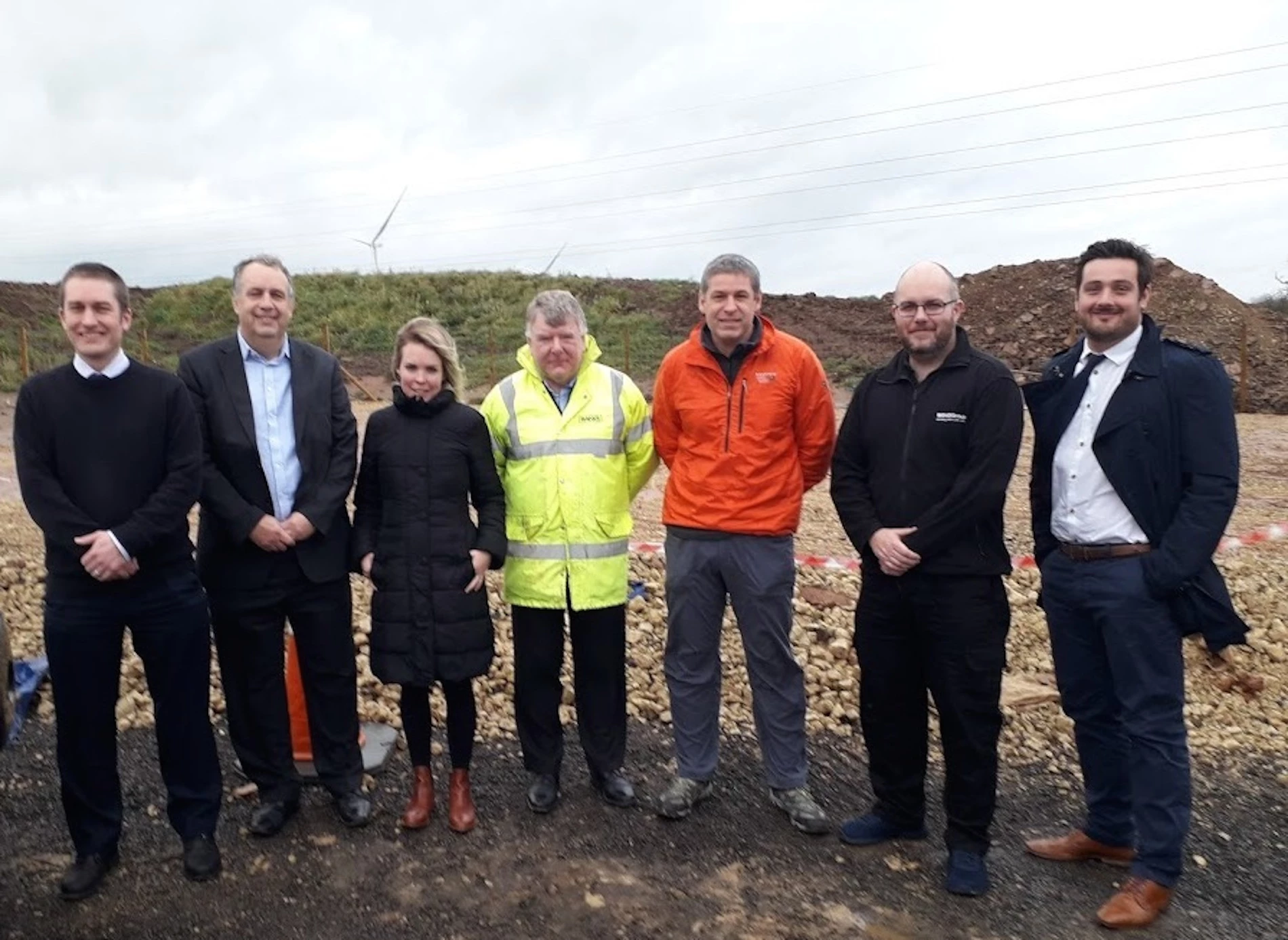 The Banks Renewables' Moor House project team on site - from left, Dan Thomas, Martin Kellerman, Lucy Fenwick, Brian Hunter, David Maloney, Mark Rowcroft and Lewis Stokes.