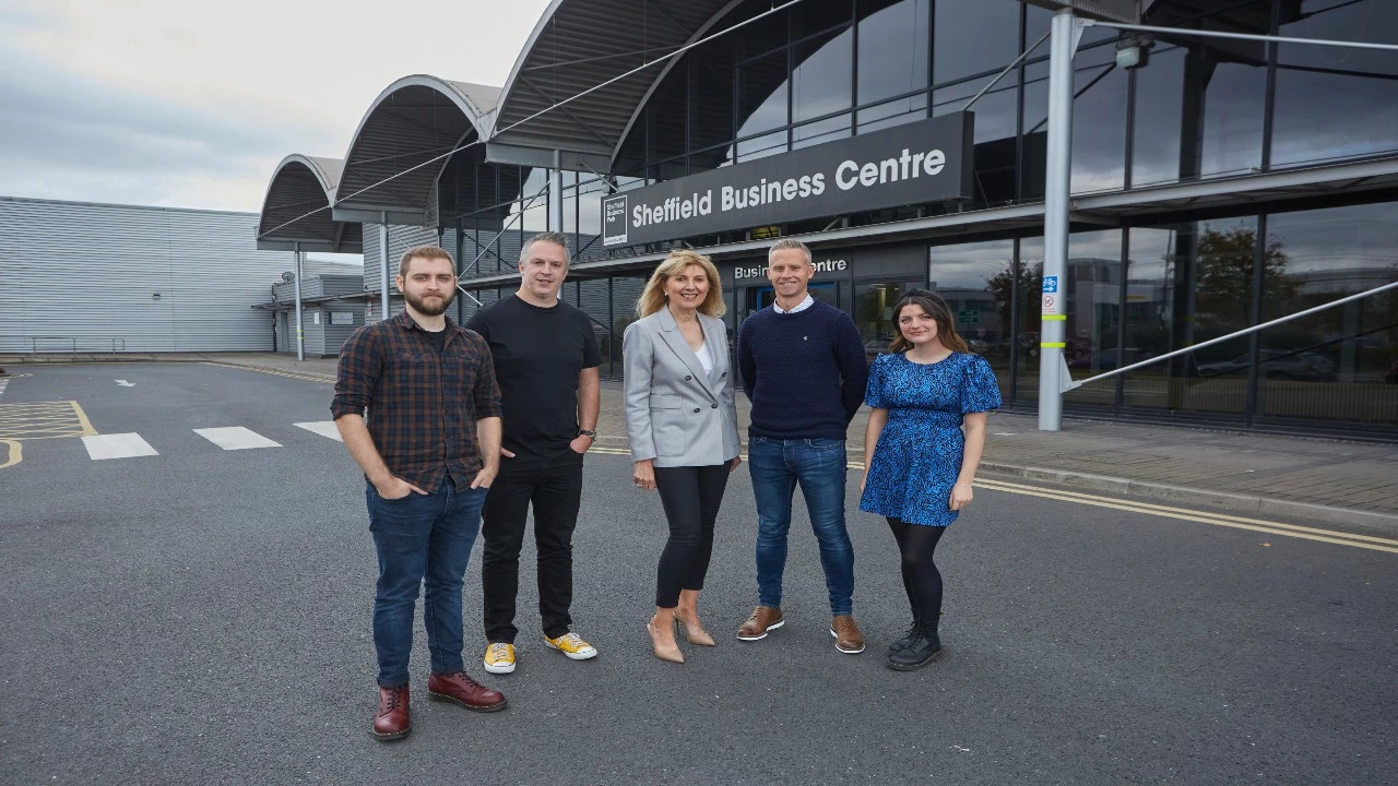 (L-R): Jake Palmer-Blake and Gareth Scott from Foster & Scott, Dawn Kennedy-Burns from Sheffield Business Park, with Carl Foster and Beth Lees from Foster and Scott.