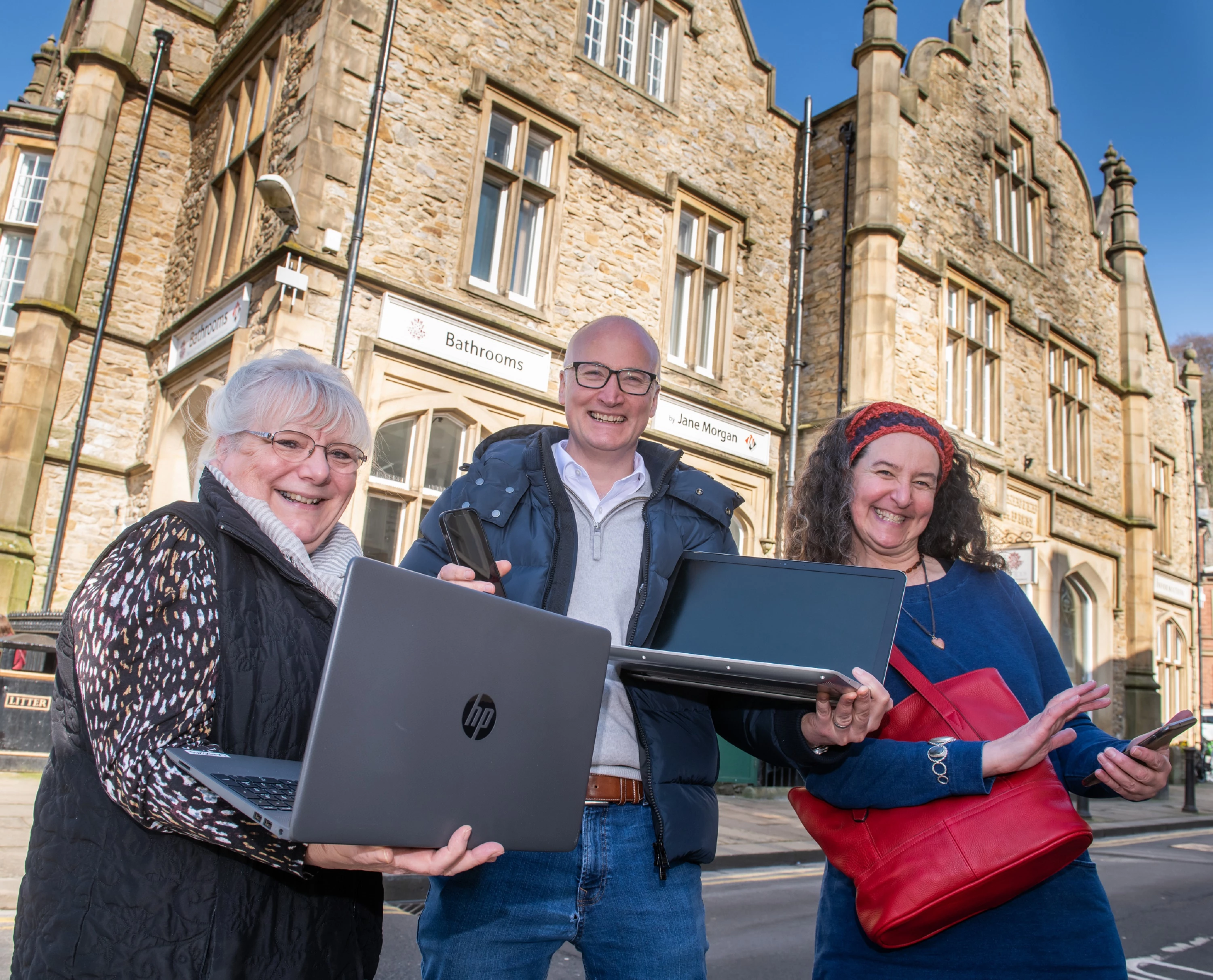 Jeremy Taylor with Yvonne Fortune (left) from the tourist information centre and Andrea Ward of Shoe Speak.