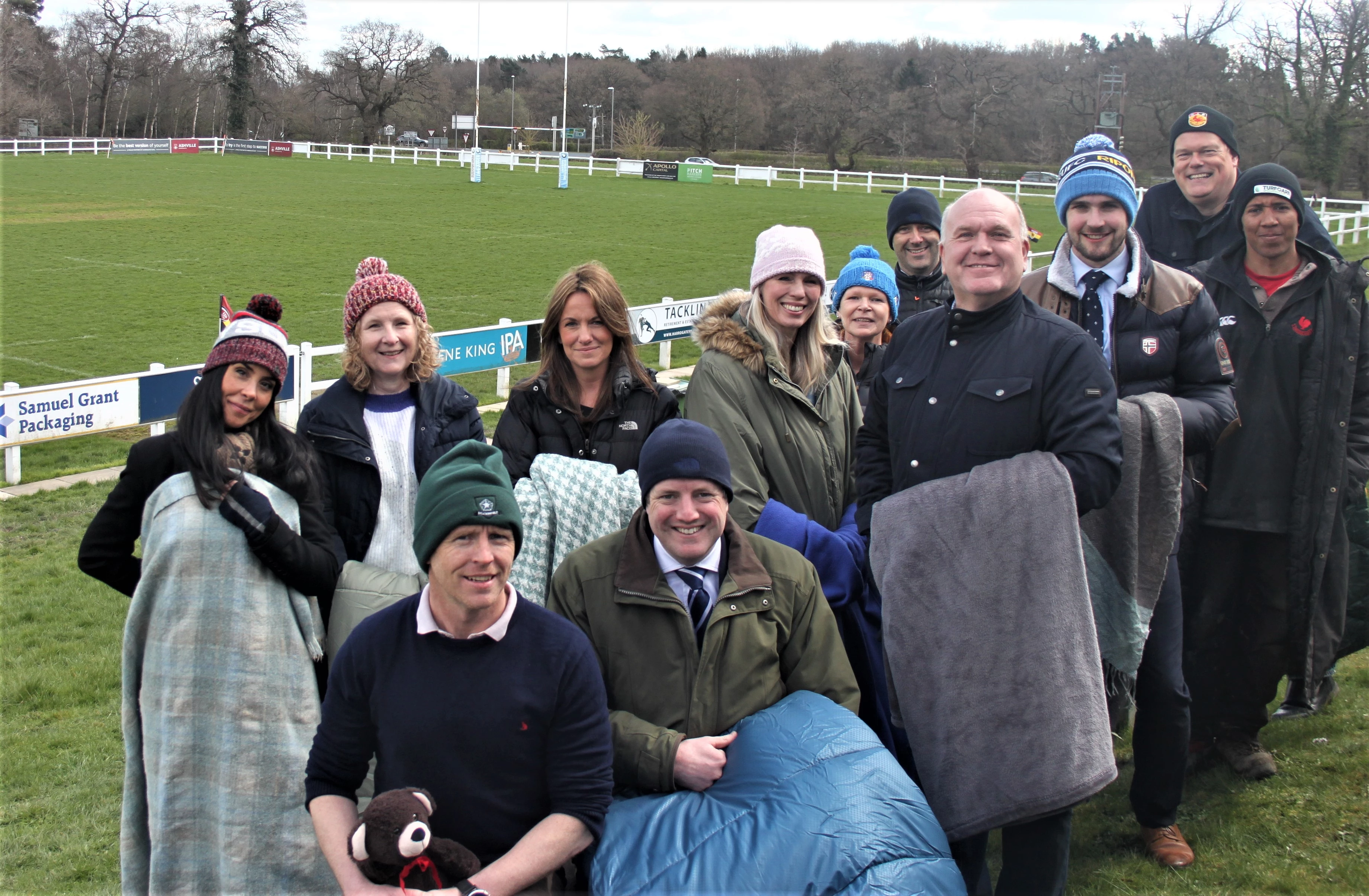 Chief executive of CEO Sleepout Bianca Robinson celebrates the return of CEO Sleepout Harrogate with teams from Stratstone BMW and Nicholls Tyreman estate agents, and headteacher Joe Masterson from Brackenfield School