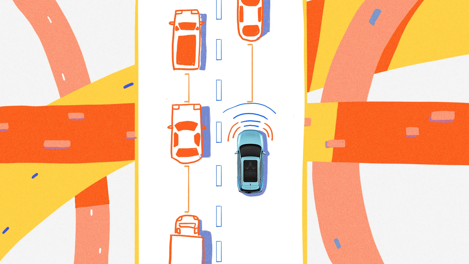 Depiction of electric vehicles on the road 