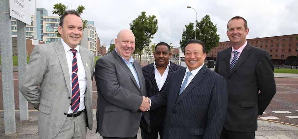 L-R: Liverpool City Council assistant director of regeneration Mark Kitts, Mayor Joe Anderson, Contact Company CEO Asif Hamid, YPG CEO Ming Yeung and YPG project leader Chris Bliss